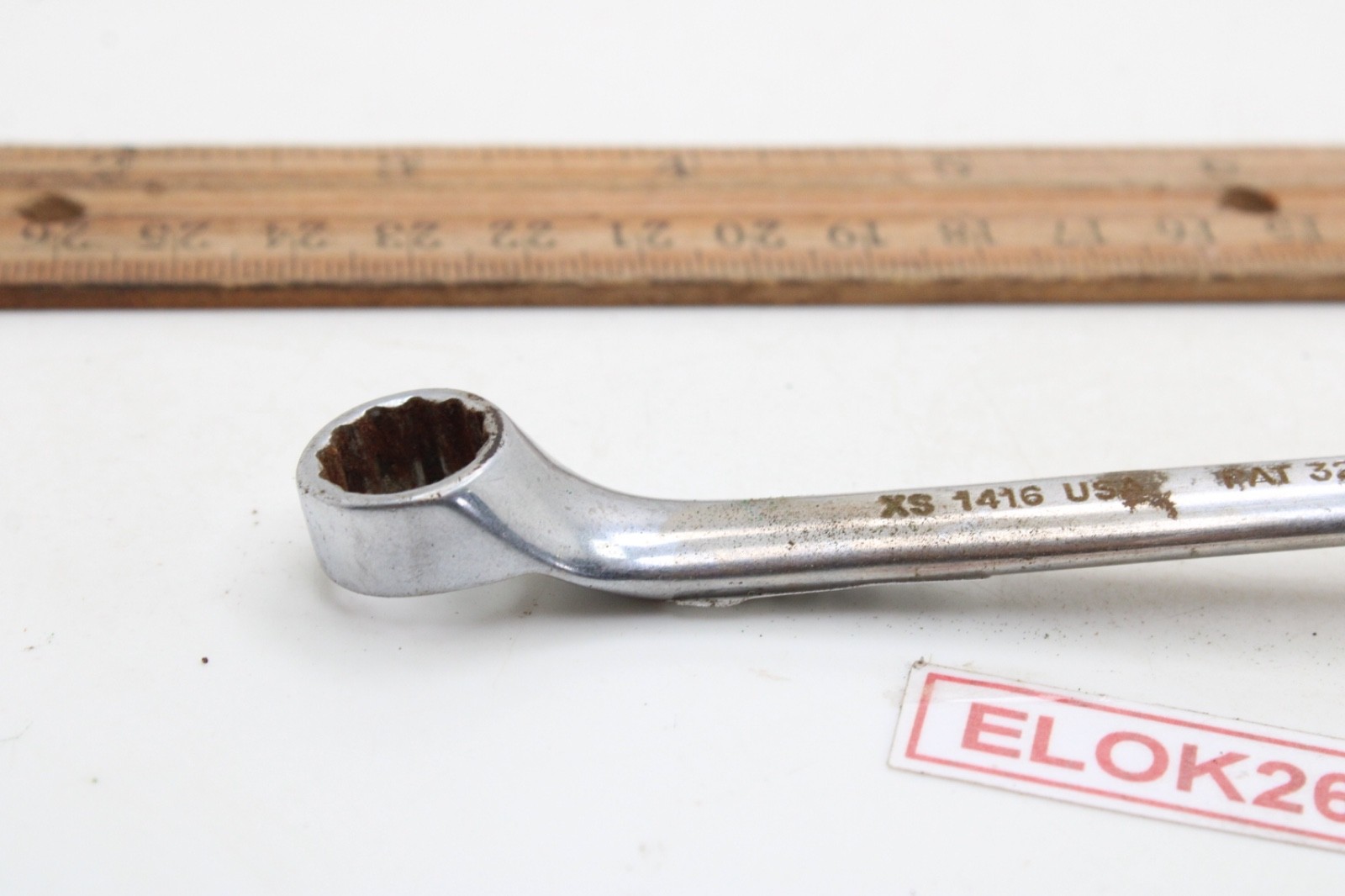 Snap-on XS 1416 7/16″ x 1/2″ 12 Point Short SAE Chrome Offset Box Wrench 5″ USA