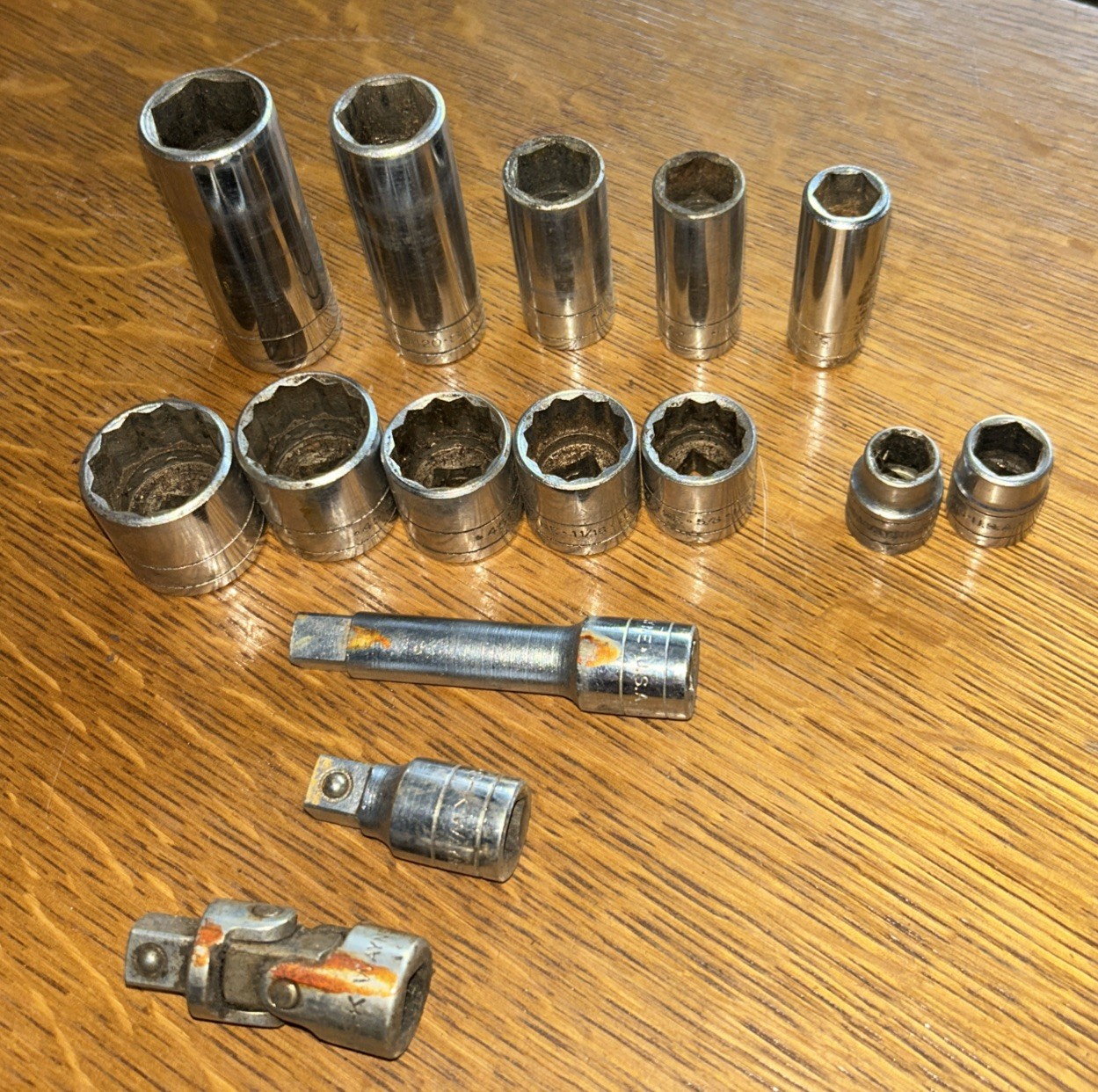 S-K Tools 3/8″Drive Short & Deep Sockets- 2 Ext – 1 Wobble Socket 15 In All USA