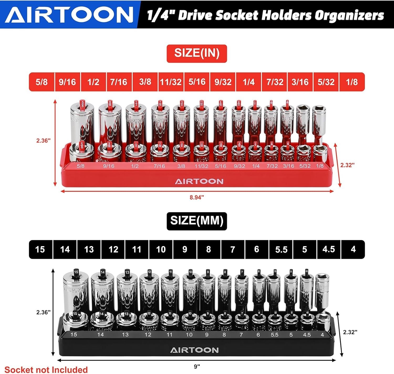 1/4-Inch & 3/8-Inch Drive Socket Organizer Trays, 4-Piece SAE and Metric Sock…