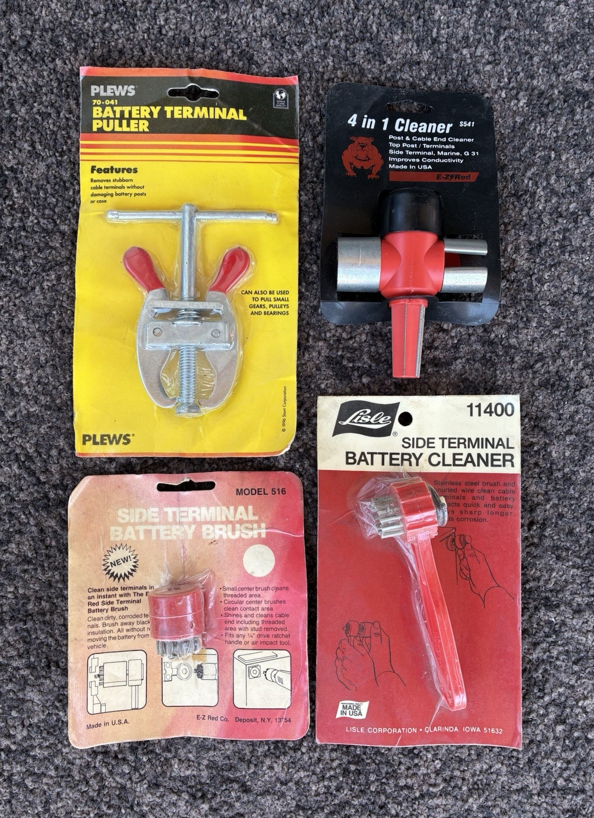 Lot of 4 battery terminal cleaner puller tools Lisle Plews EZ Red New Old Stock