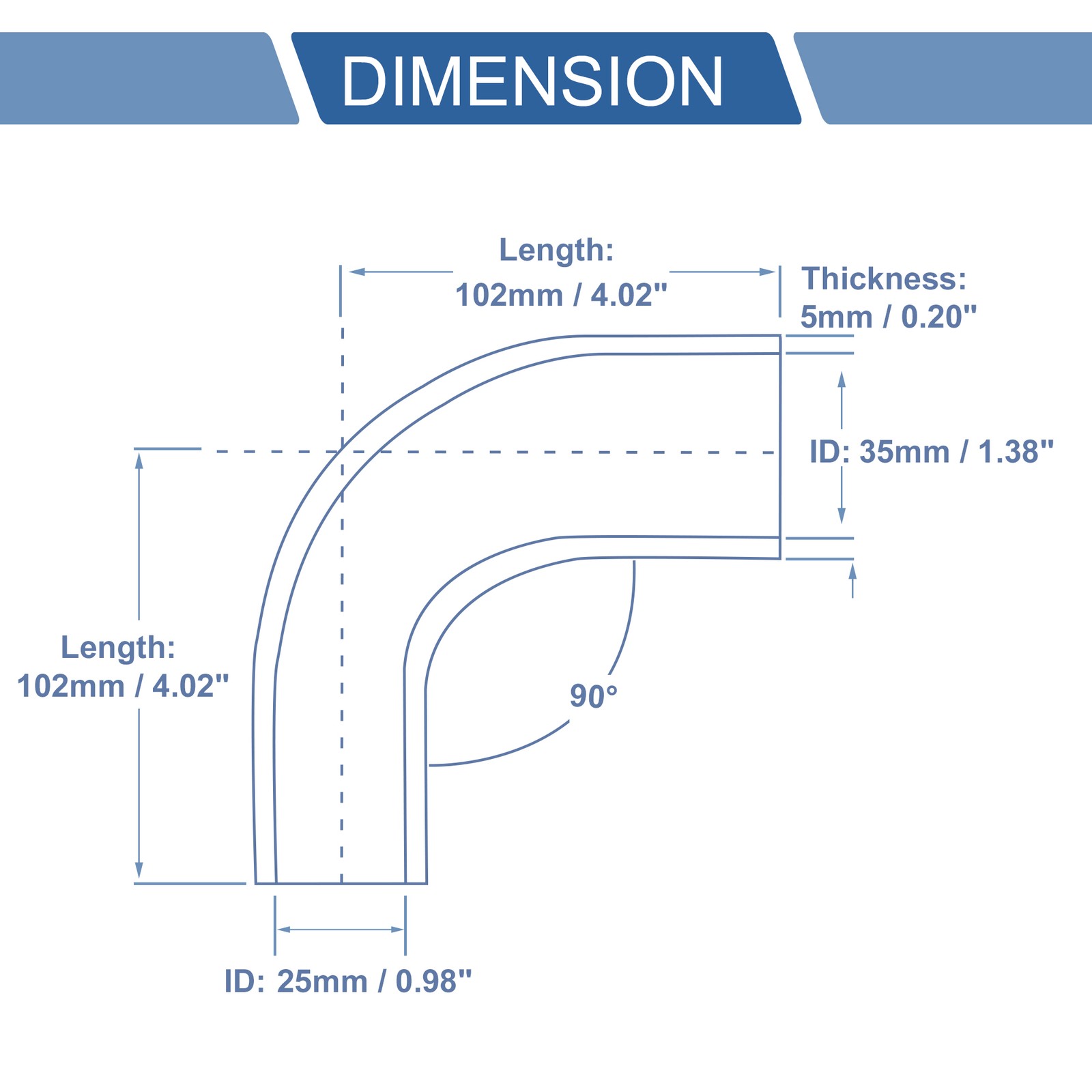 1 Set 25-35mm 0.98″-1.38″ ID 102mm 4.02″ Length 90° Hose Blue