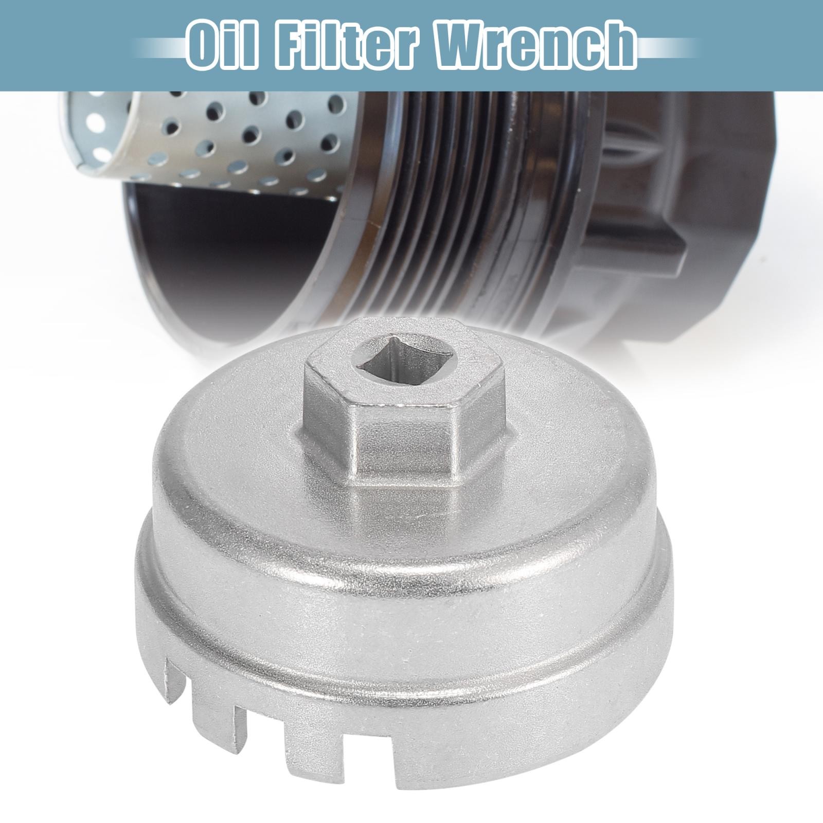 Oil Filter Wrench 14 Flutes 6 Slots 64.5mm Oil Filter Cap for Toyota Silver Tone
