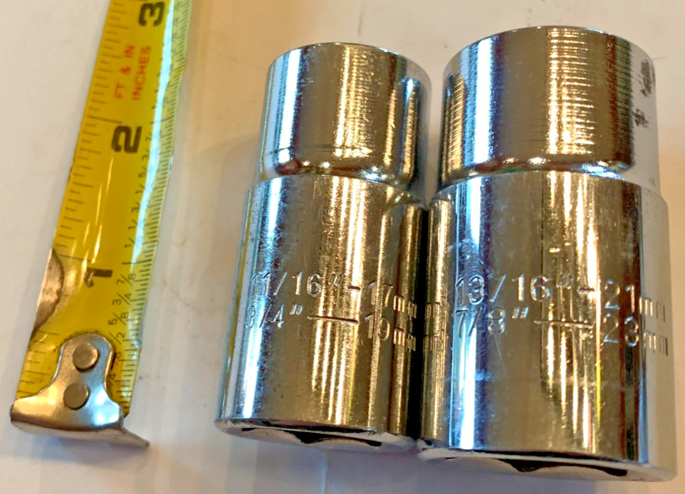 Two Double Sockets, 1/2 drive, 11/16″ & 3/4″ and 13/16″ & 7/8″ [e-0XX]