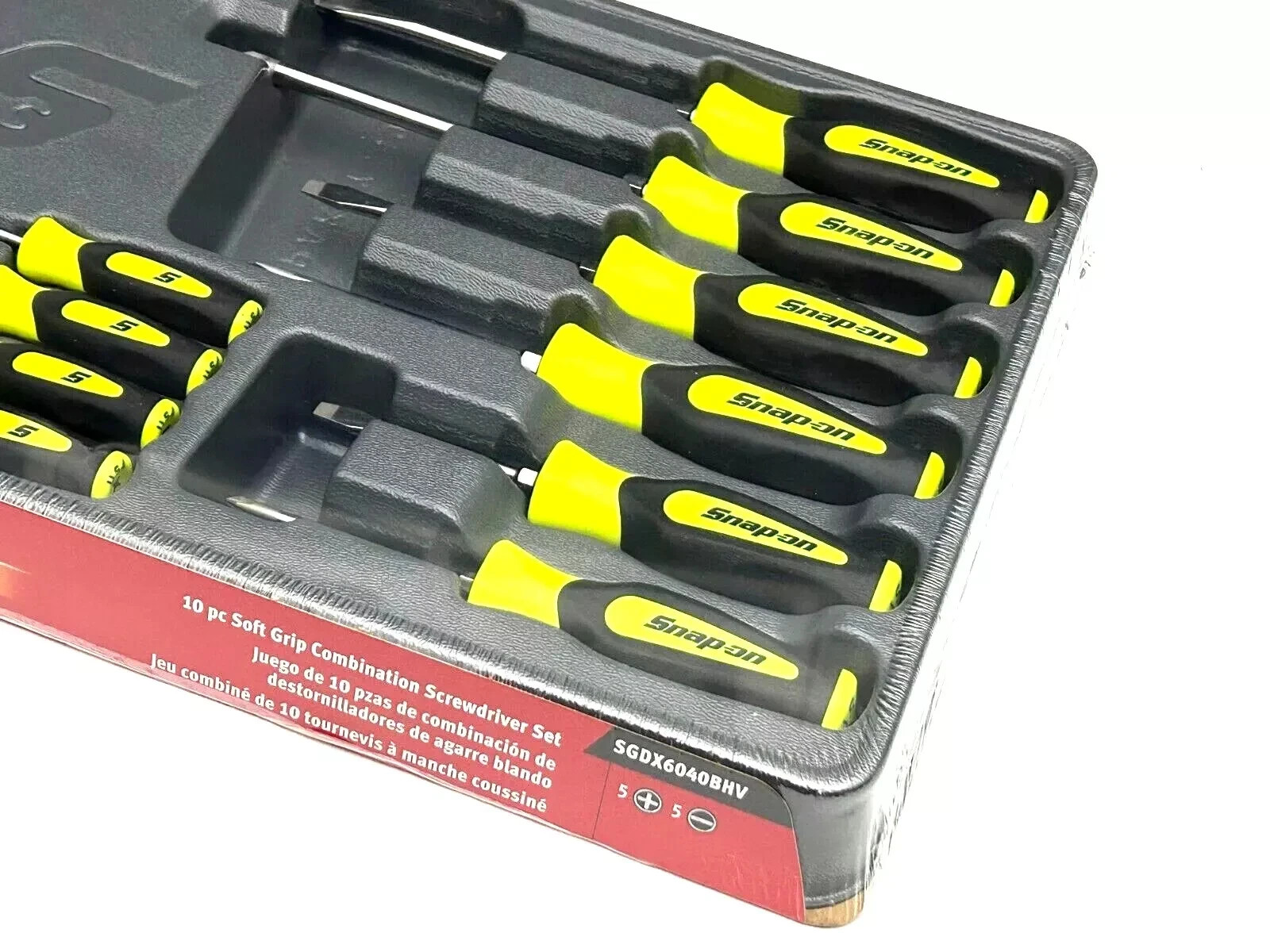 Snap-on Tools 10pc HIVIZ Soft Grip Phillips & Flat Head Screwdriver Sets USA NEW