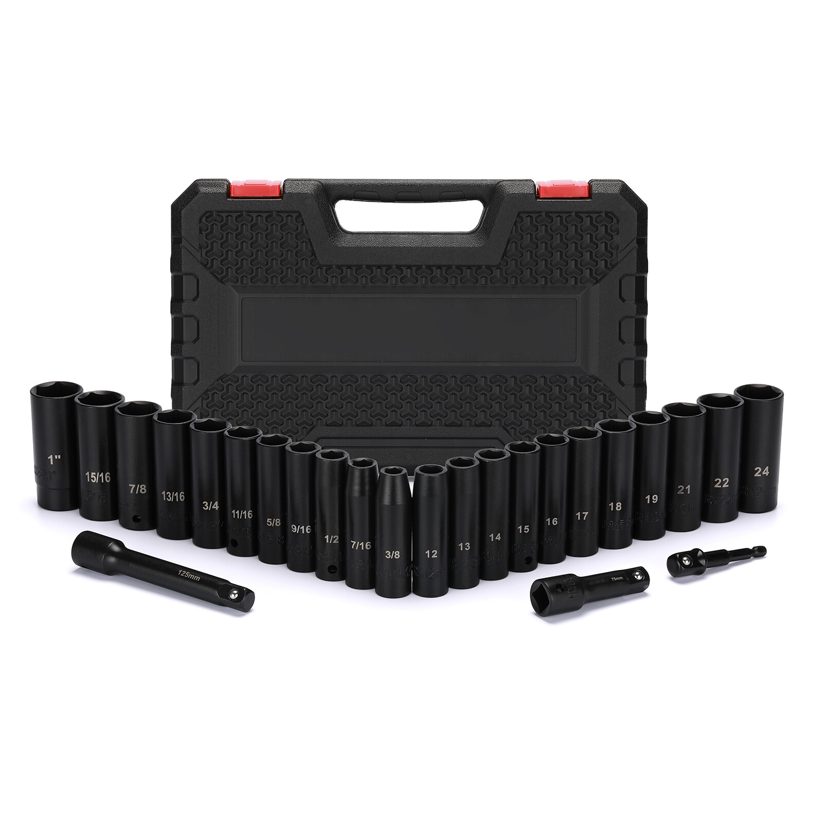 5PCS 1/2″ Drive Impact Socket Set Deep Cr-V Steel 6Point Metric&SAE 12mm to 24mm