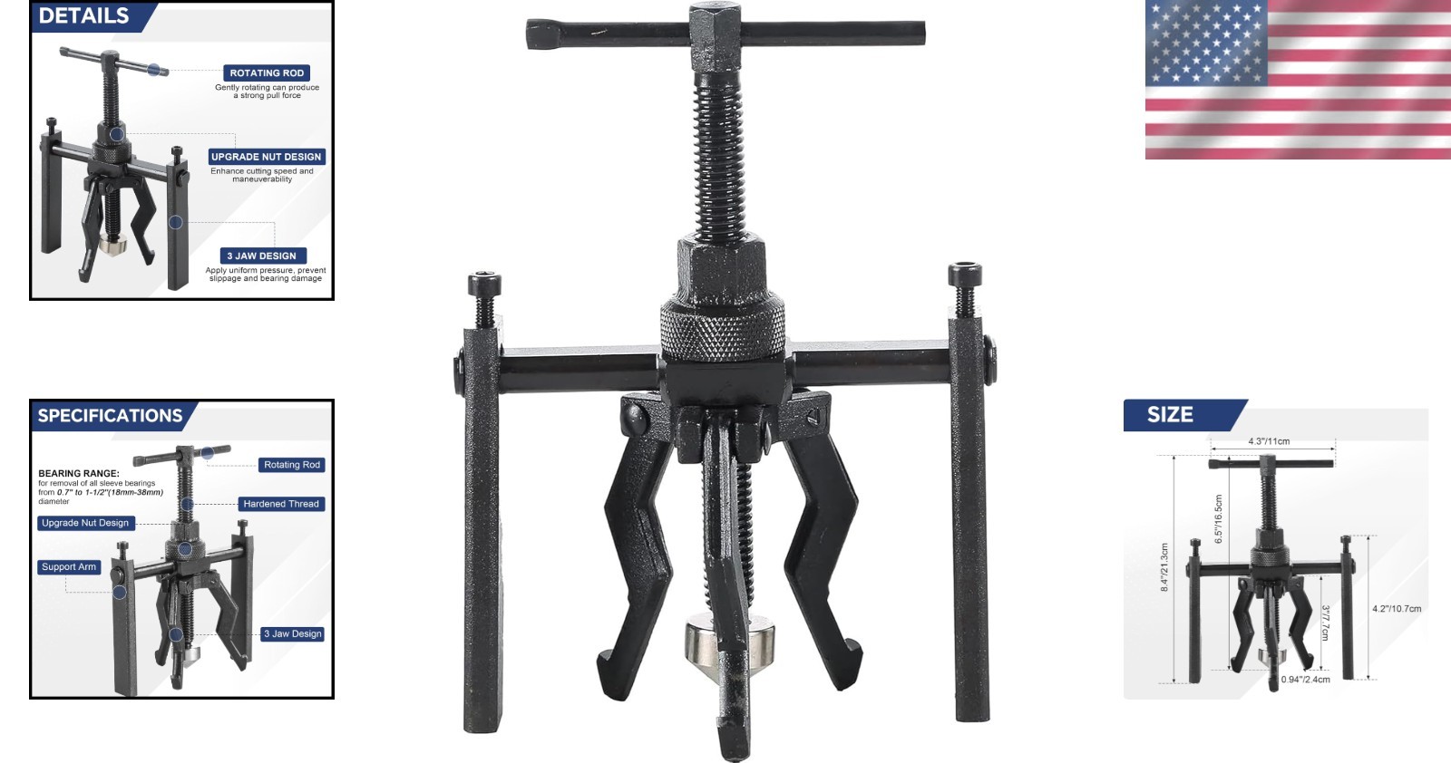Corrosion-Resistant 3 Jaw Bearing Puller Set – Ideal for Multiple Applications
