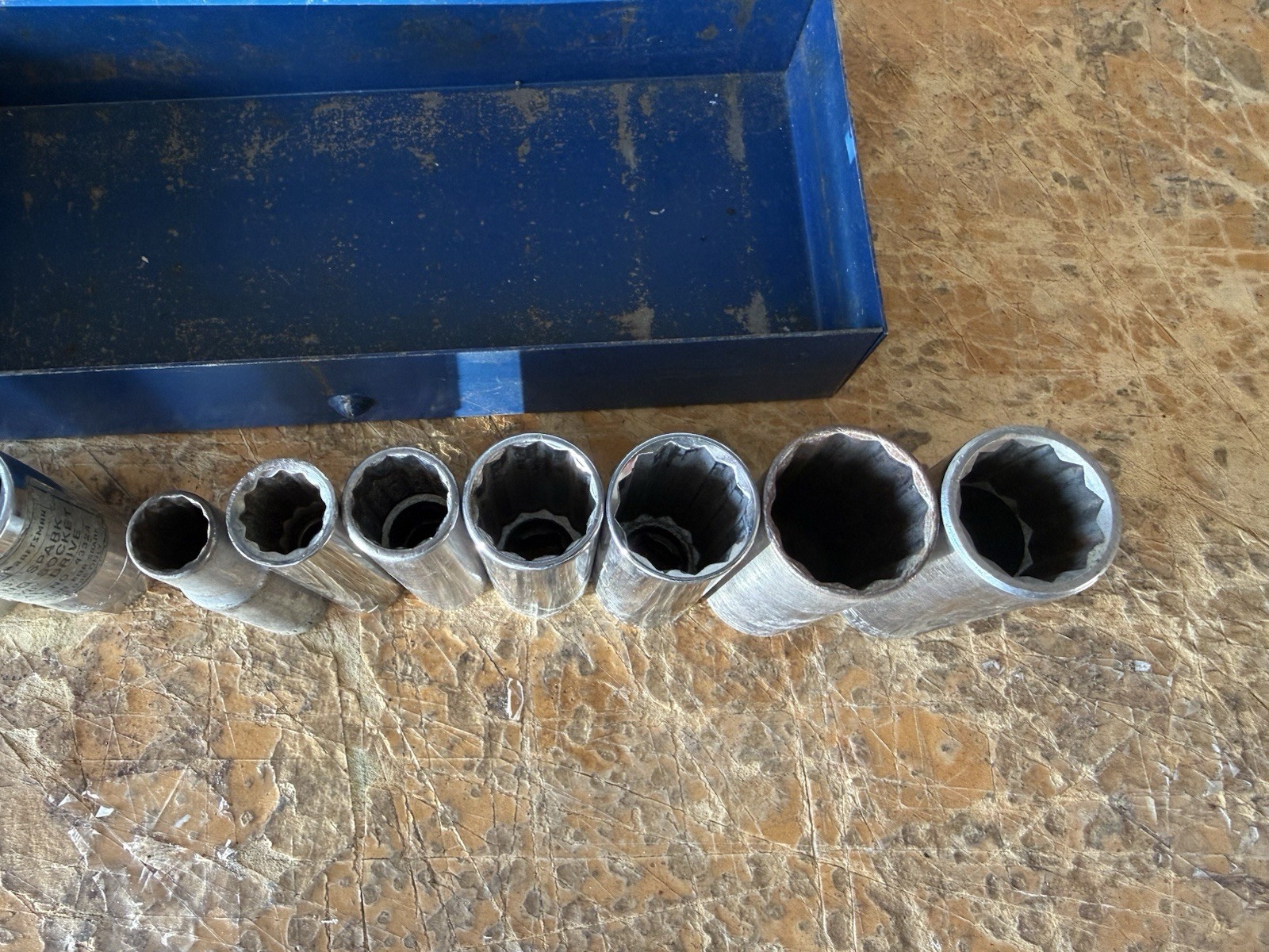 Craftsman USA 3/8 Drive Deep Socket Lot 12 Point Spark Plug Sockets Metal Case