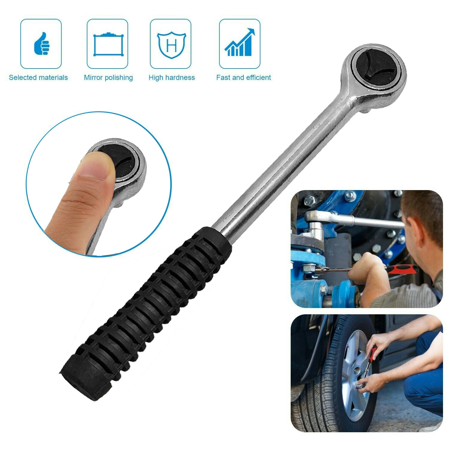 2PC SUPER HEAVY DUTY QUICK RELEASE RATCHET HANDLE SET 3/8″ 1/2″ DR CARBON STEEL