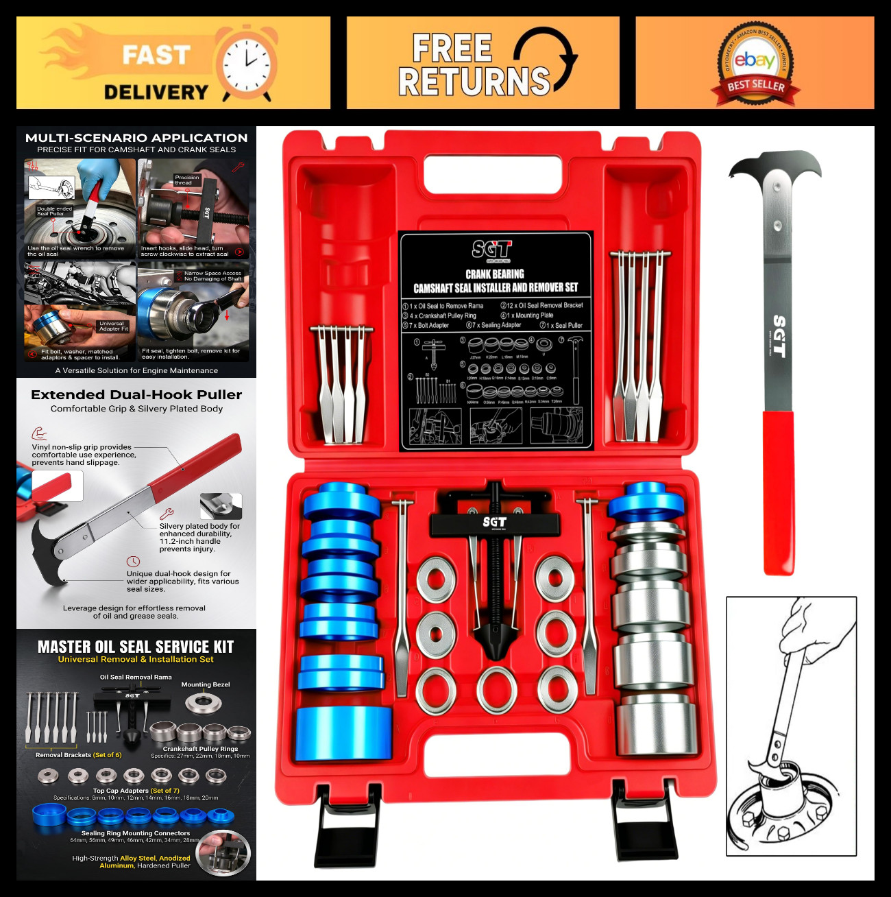 33pcs Crank Bearing & Camshaft Seal Installer Remover Set, Engine Repair Kit