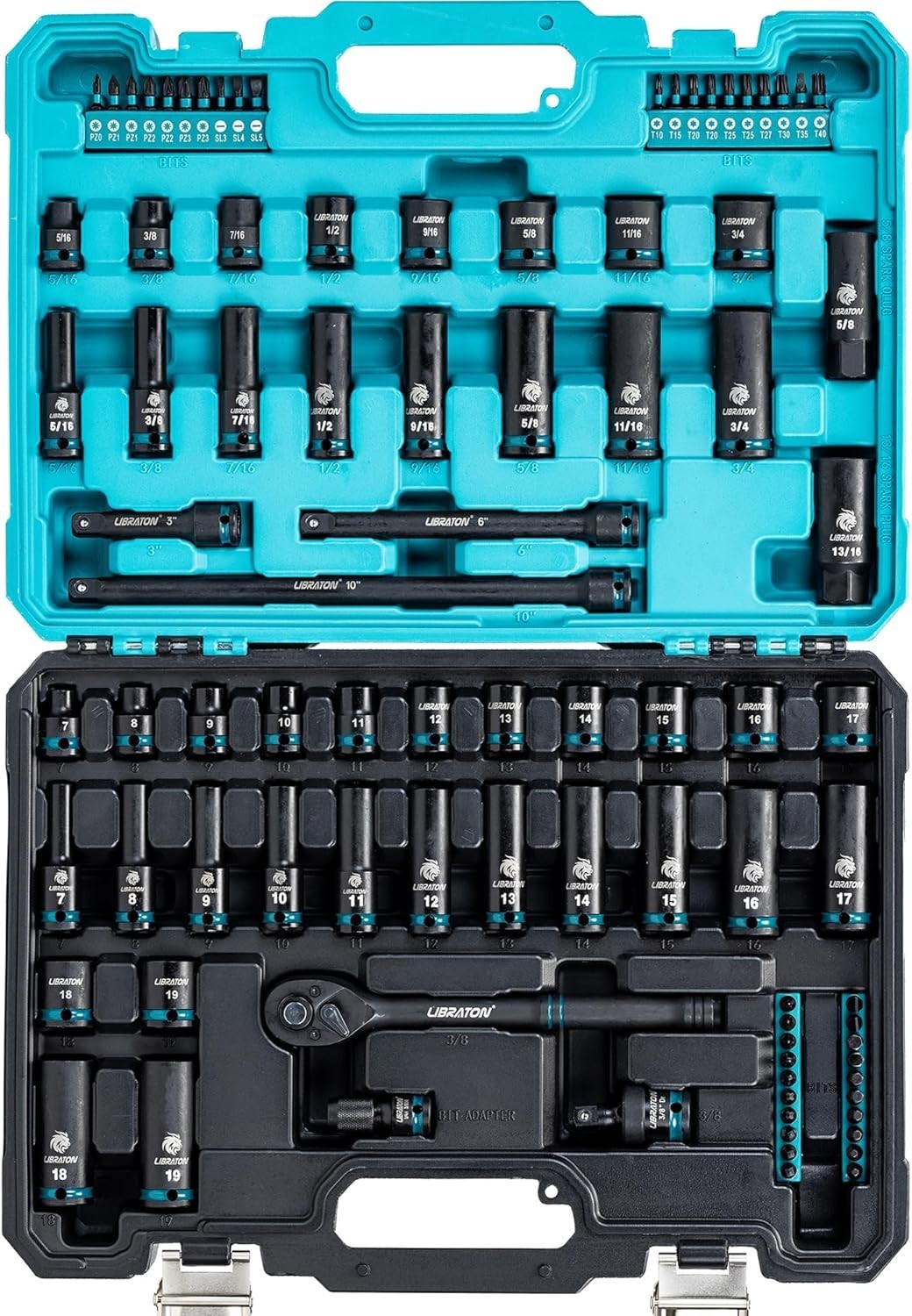 3/8 Socket Set 90PCS, SAE(5/16-3/4″) & Metric(7-19MM) Impact Socket Set, Cr-V I