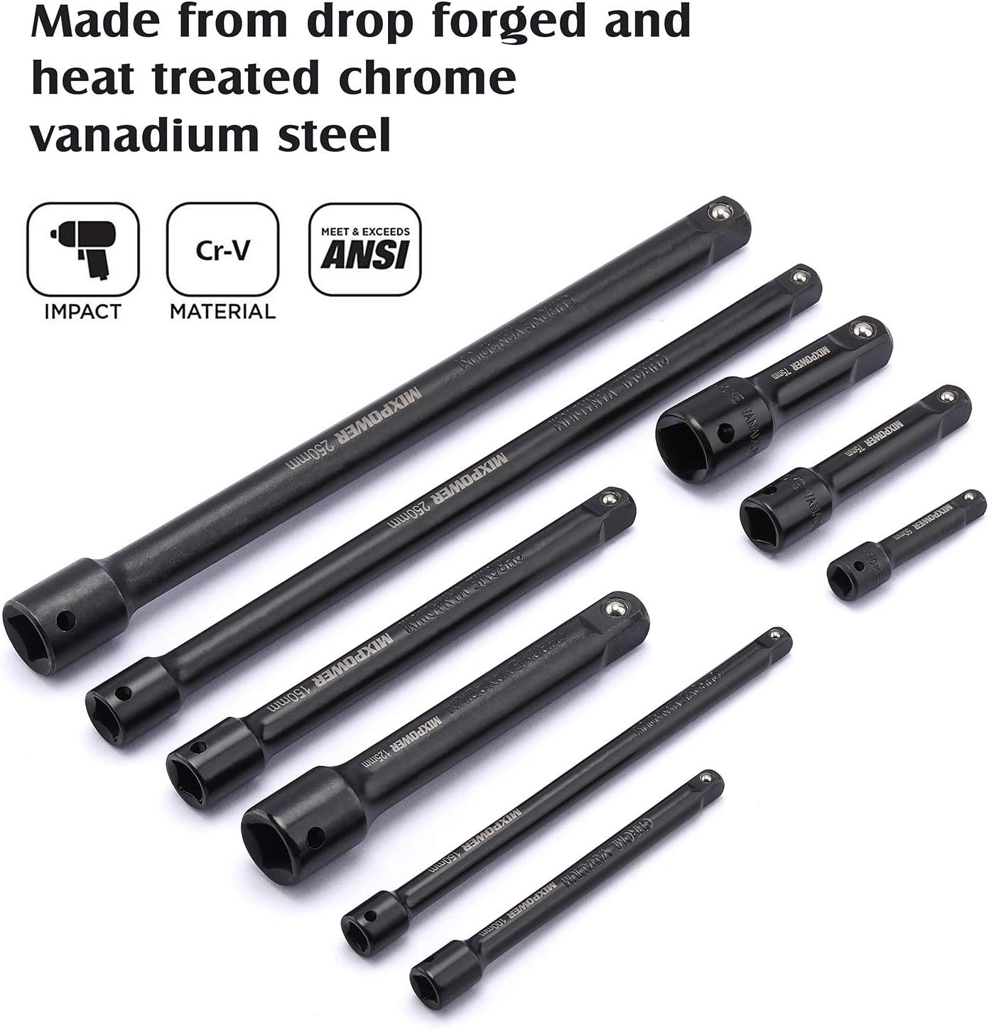 9-Piece Impact-Ready Extension Bar Set with Chrome Vanadium Steel