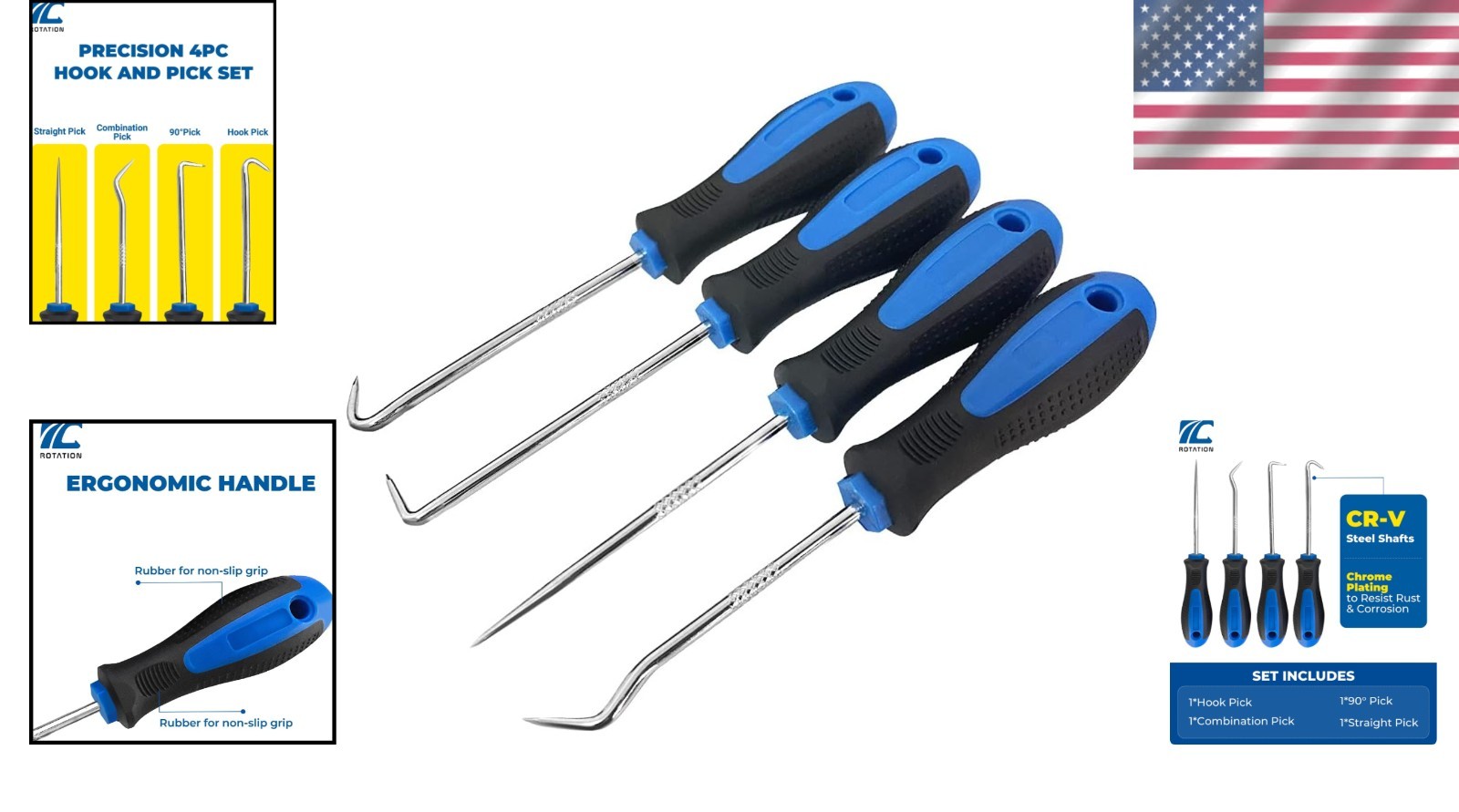 Compact 4-Piece Hook and Pick Set in Blue – Rustproof and Corrosion-Proof Design