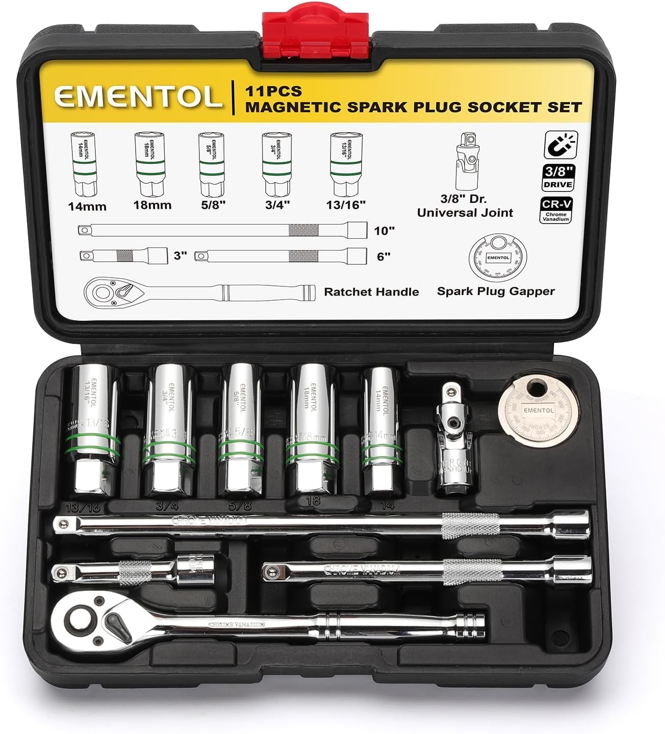 11-Piece 3/8″ Drive Magnetic Spark Plug Socket Set 5/8″, 3/4″, 13/16″, 14mm, …