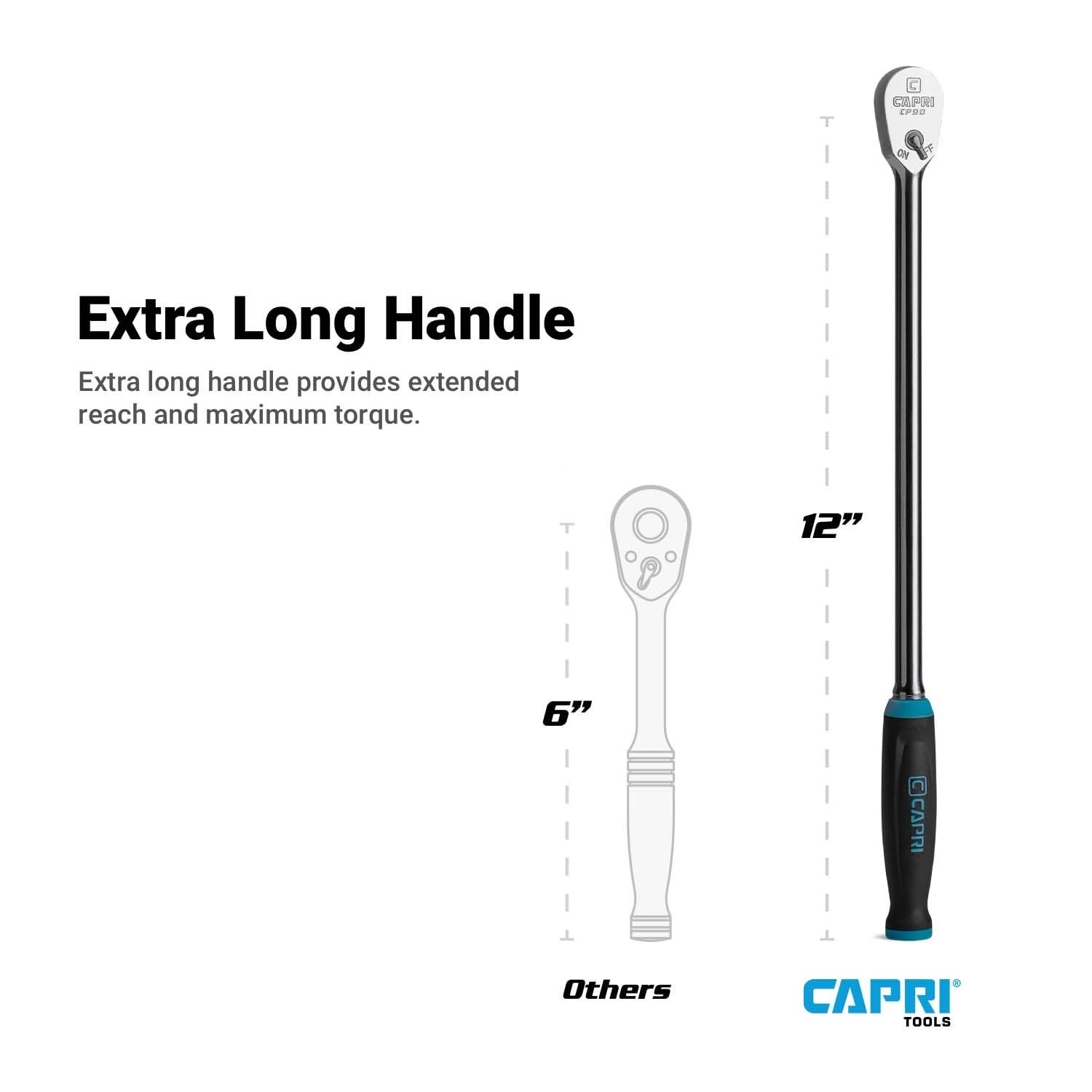 Extra Long 1/4″ Drive 90-Tooth Ratchet Wrench, Ergonomic Soft Grip, 12″ Length