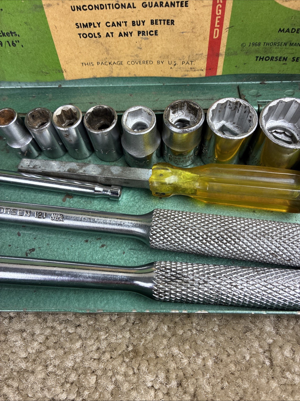 Thorsen #3810 3/8 Ratchet/Socket Set SAE 1968 Vintage