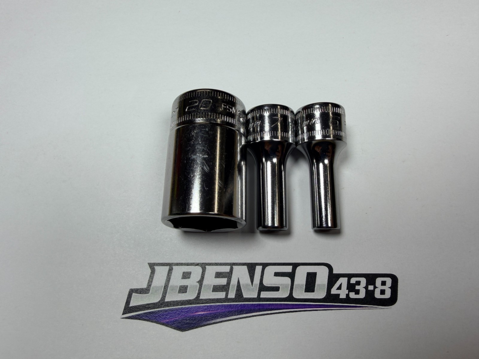 Snap-On Tools 3pc 3/8″ Drive 6mm 7mm 20mm Metric 6pt Semi-Deep Add-On Sockets