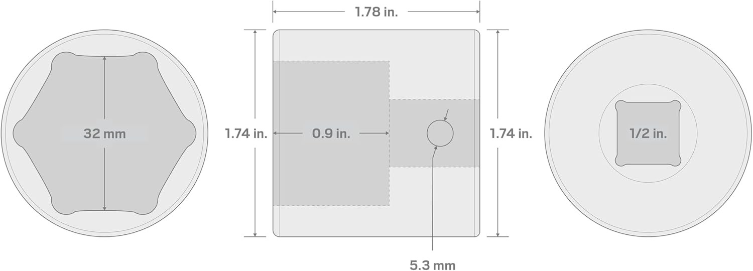 TEKTON 1/2 Inch Drive x 32 mm 6-Point Impact Socket | SID22132 32