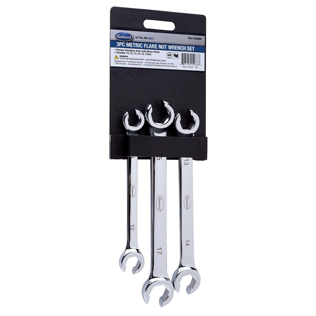 Eastwood 3 Piece Metric Flare Nut Wrench Set Chrome Plated Mirror Polish Finish