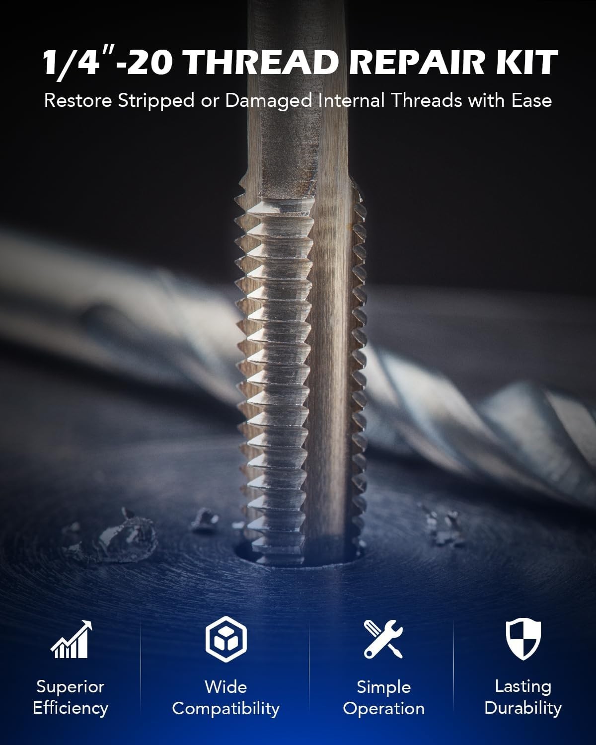Versatile Thread Repair Kit 1/4″-20 for Aluminum, Steel & More – Compact & Handy