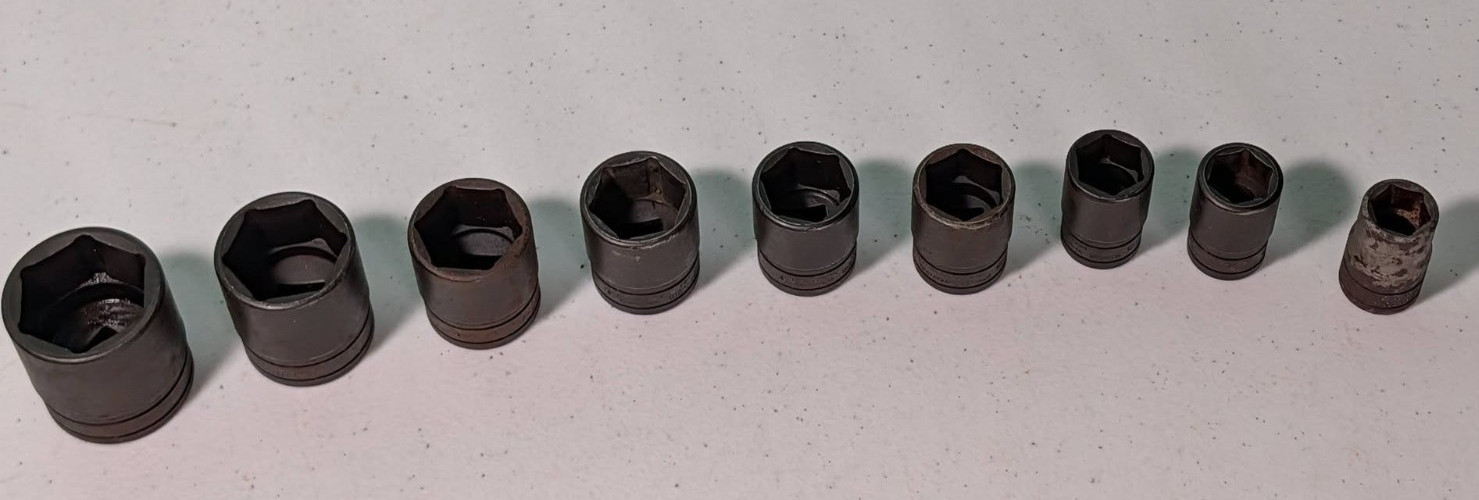 Snap-On Shallow Sockets Lot of 9 Standard 1/2″ Drive 1 1/4″, 1 1/8, 1″, 15/16,