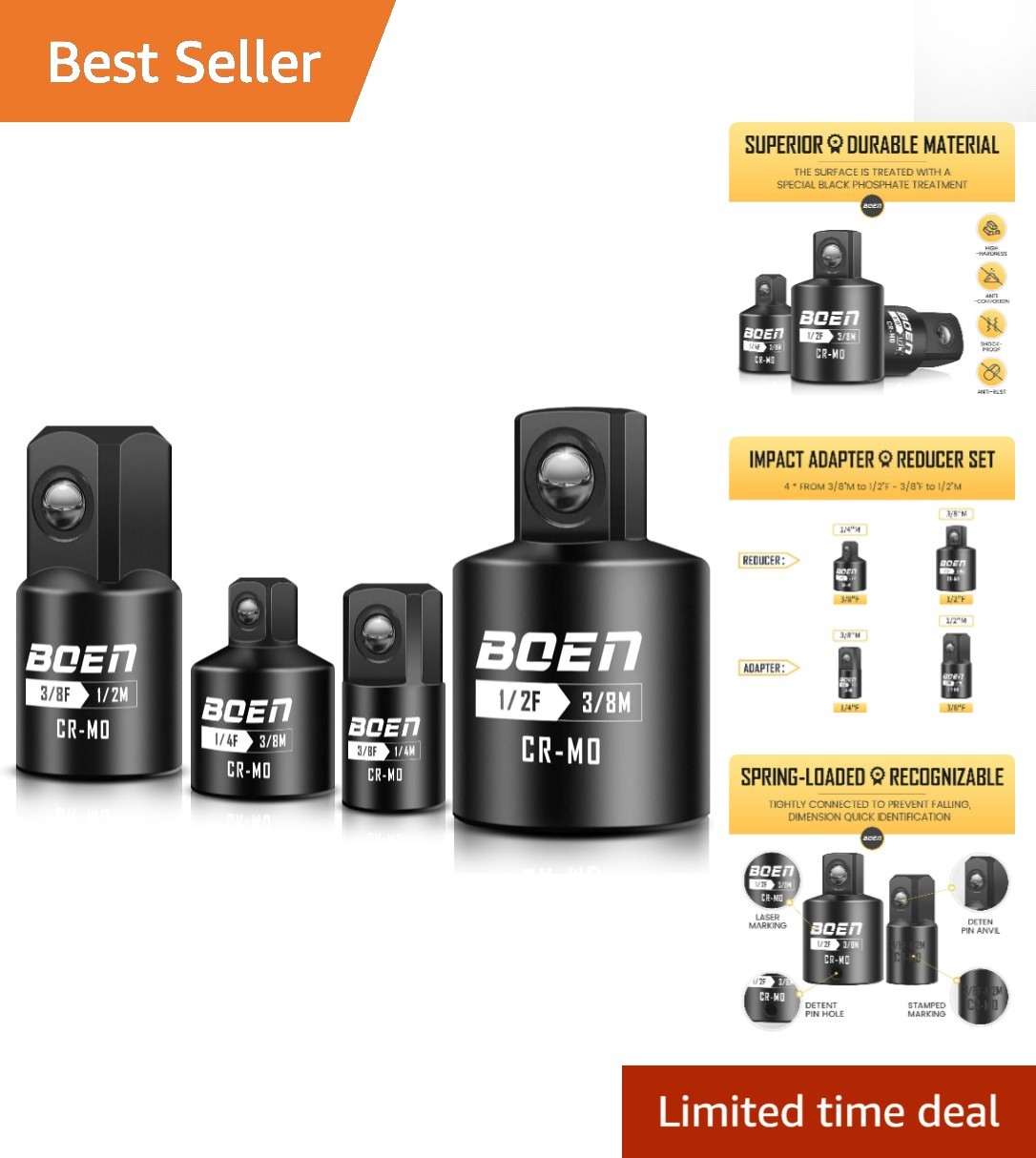 Comprehensive 4-Piece Impact Adapter & Reducer Set | Perfect for Automotive Work