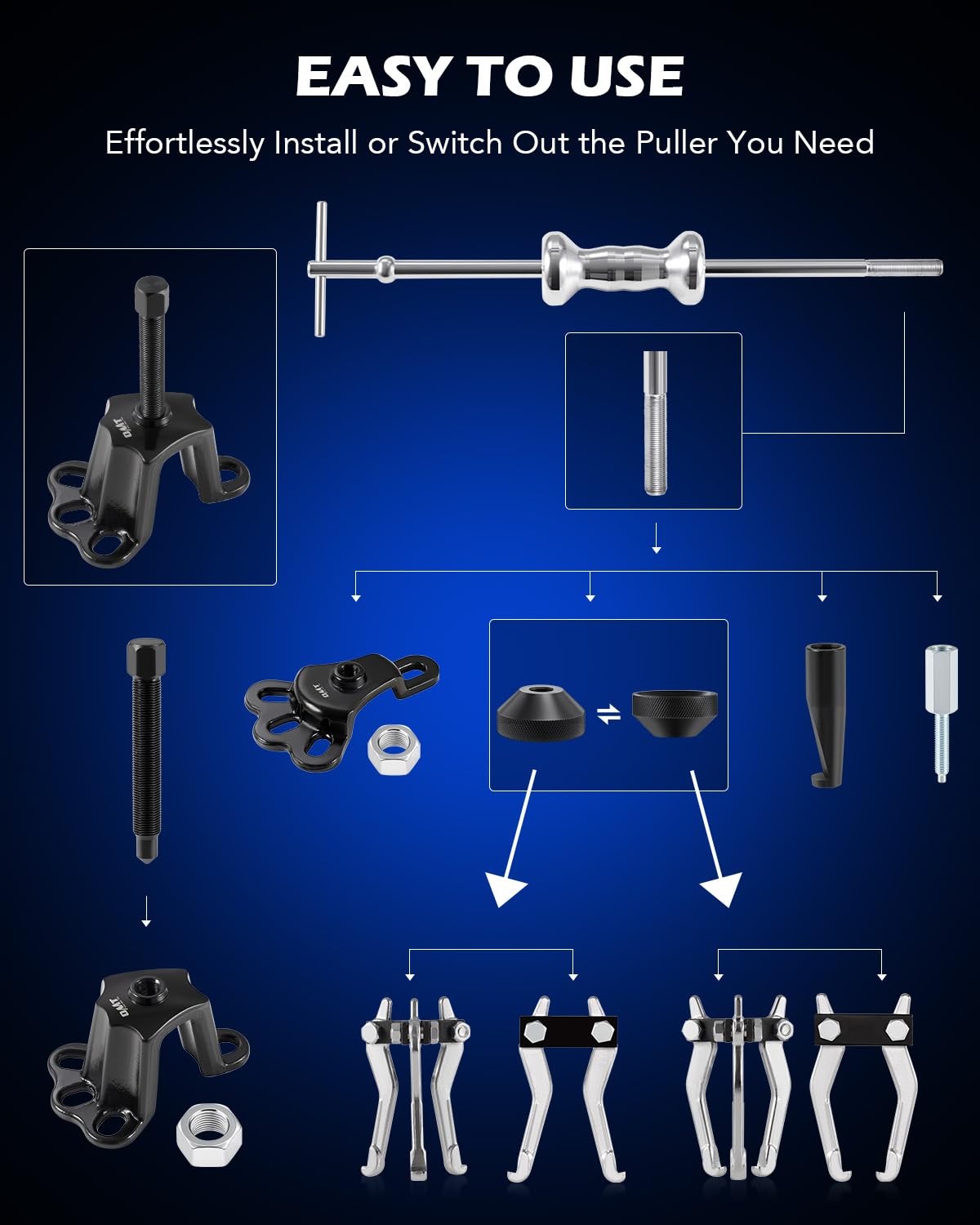 Orion Motor Tech 18pc Slide Hammer Puller Set 9-Way Bearing Hub Removal Kit