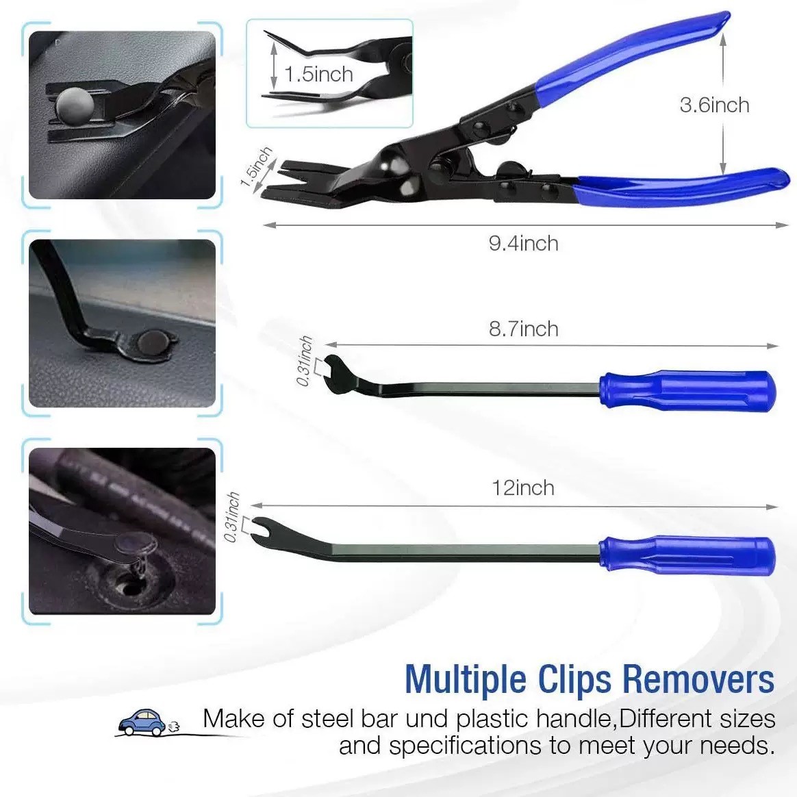 Black Nilight 3PCS Clip Pliers Set & Fastener Remover Auto Trim Removal Tool Kit
