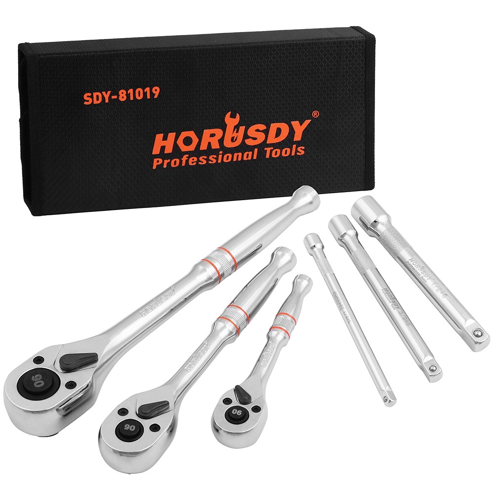 6PC 1/4″ 3/8″ 1/2″ Ratchet Handle Extension Bar Set CR-V W/ Bag Quick Release 90