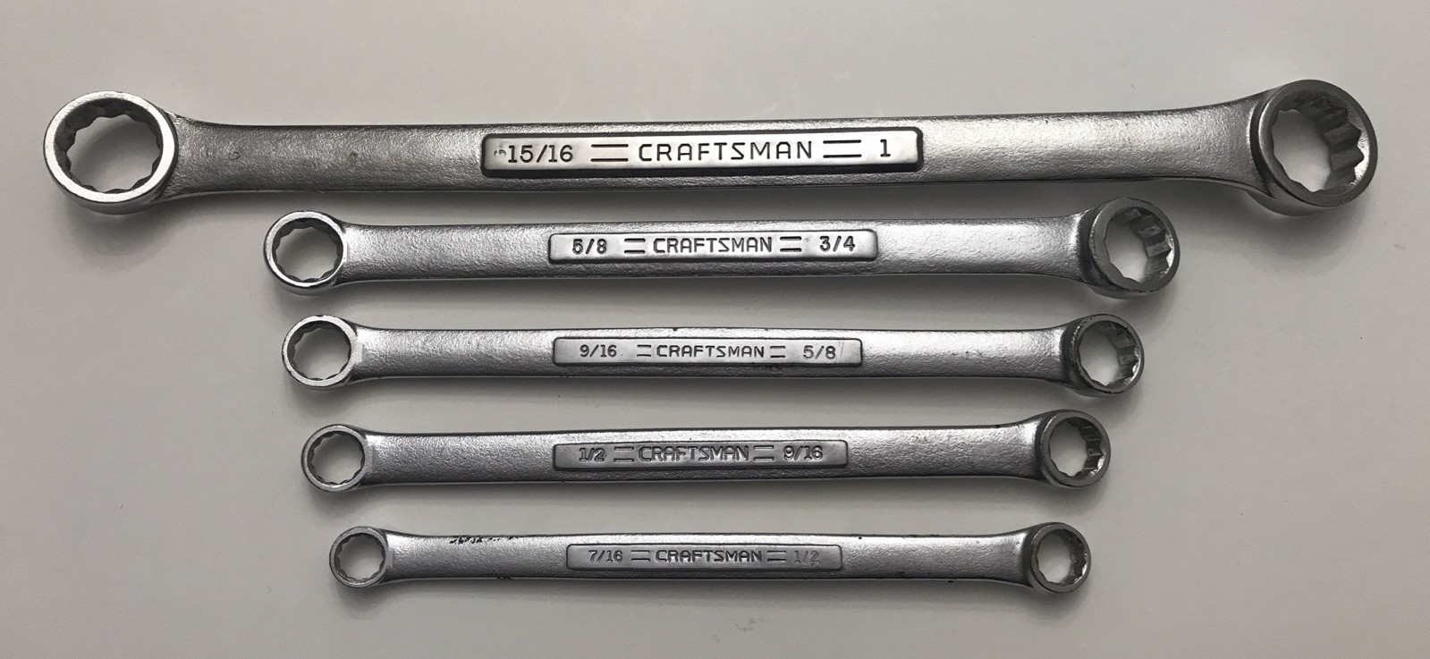 Craftsman SAE 5 Pc 12 Pt Wrench Set 7/16-1 Inch Double Box End USA Made Mechanic