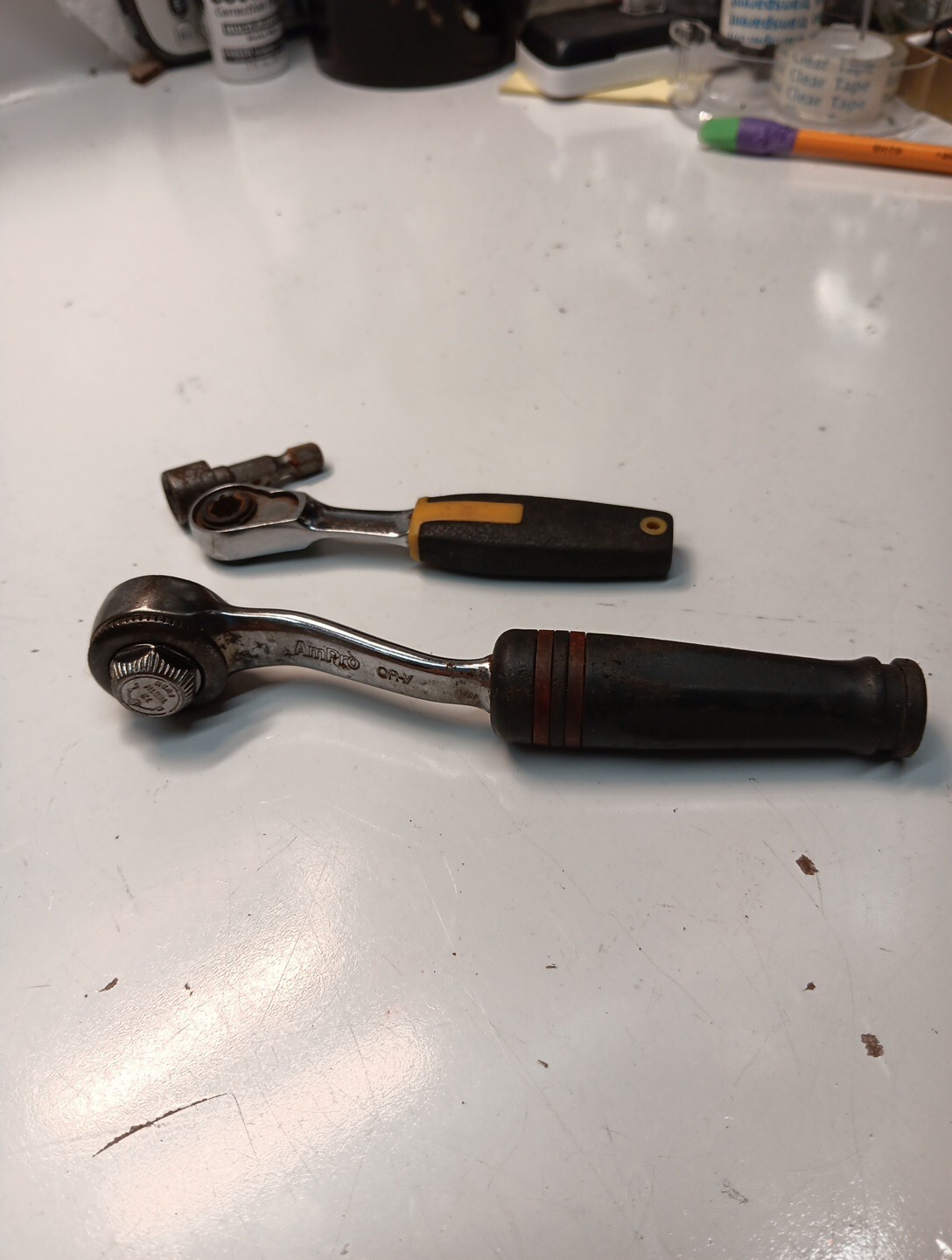 2 Vintage Ratchets,1/4 Drive Ampro C-rv ,no Name On The Other ,like A Nut Drive