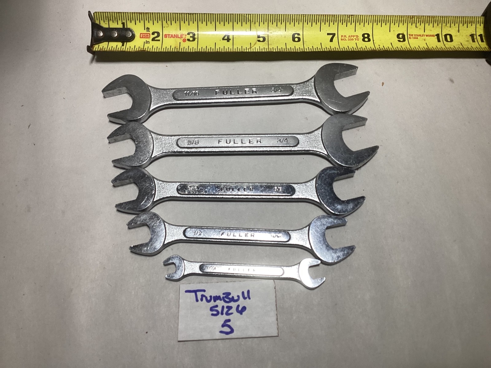 Vintage Fuller (Japan) 6 piece open end wrench set #1474 SAE not complete