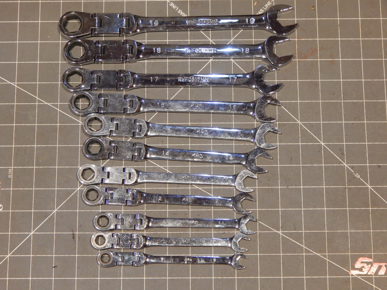 Mac 11Pc Metric Double Flex Ratcheting Wrench Set 9MM 19MM 6Pt Ratchet RWFQ