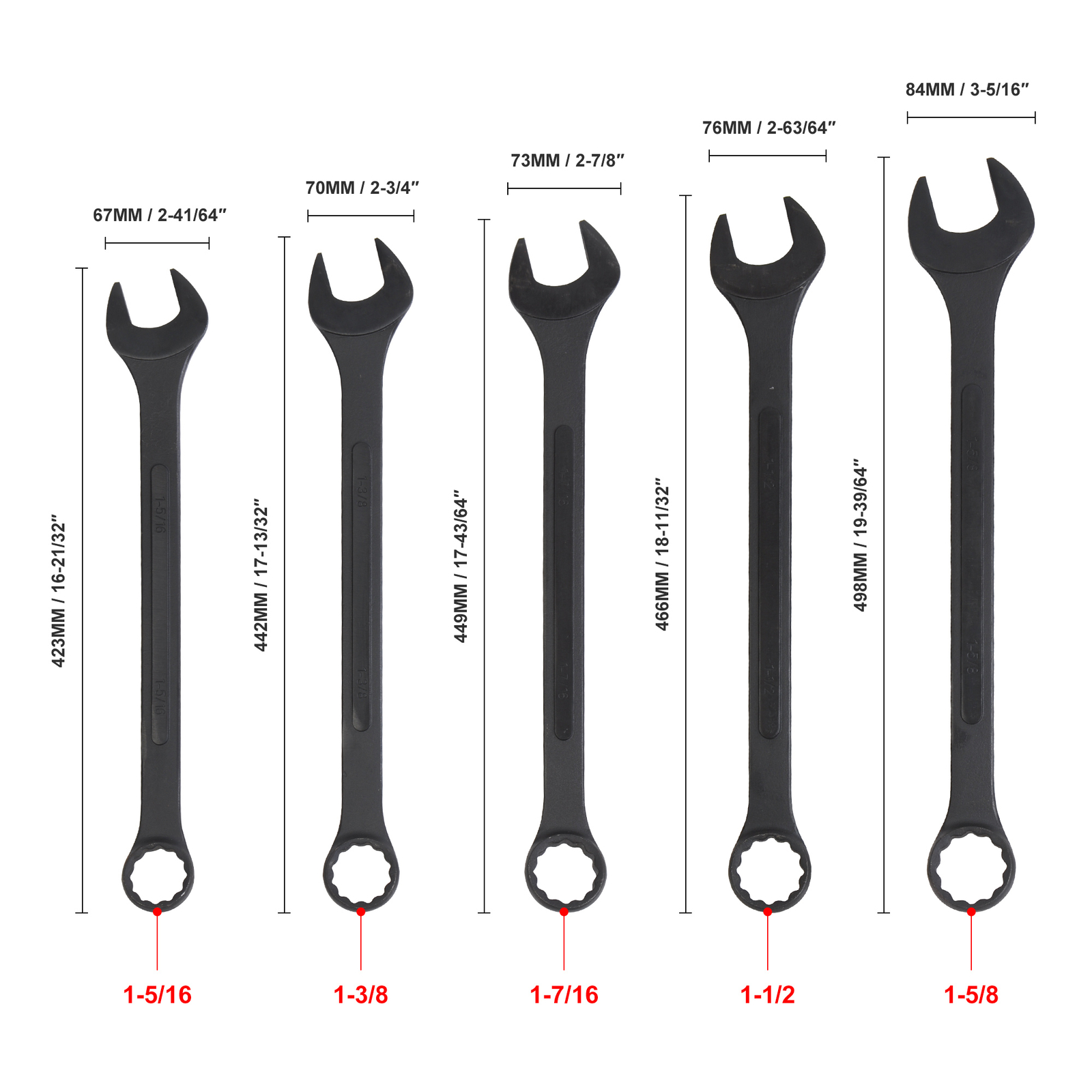 10 PC SAE Black-Oxide Jumbo Combo Wrench Set Heat-treated Steel | 1-5/16″ – 2″