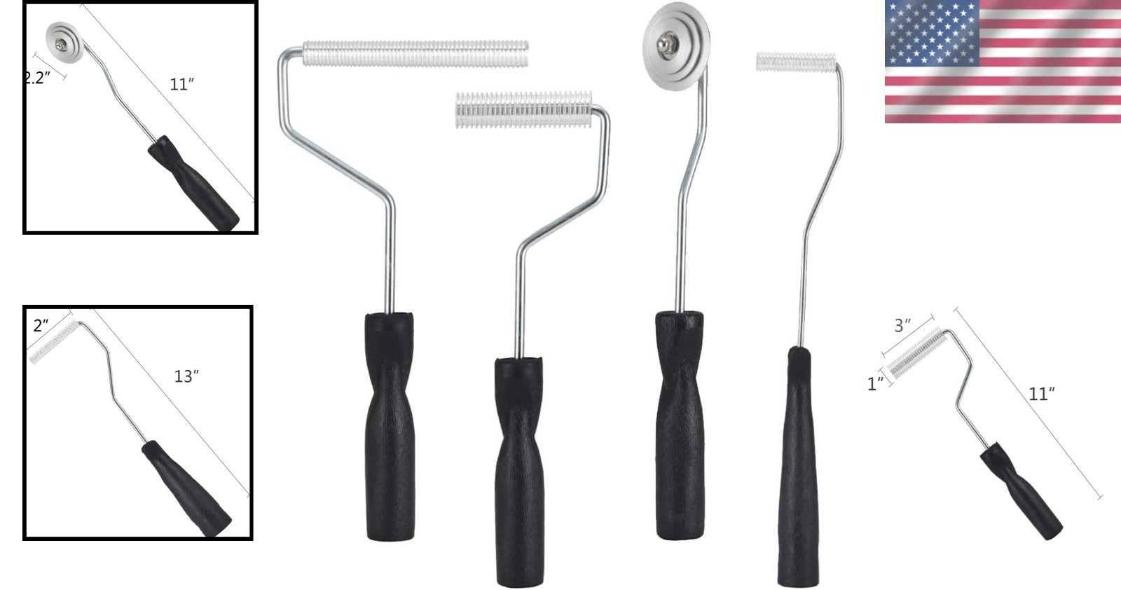4pcs Fiberglass Roller Set with Corner Roller for Air Relief in Laminates