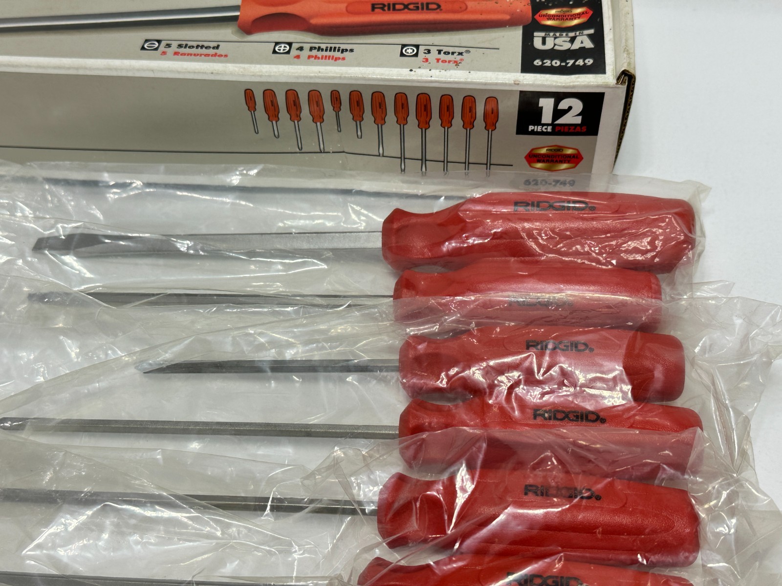 NOS RIDGID Tools USA (Rare) 620-749 12pc Red-Orange Handle Screwdriver Set, Box