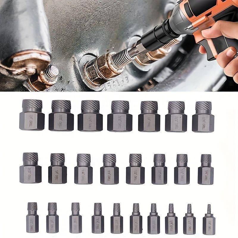25 piece screw extractor tool set, hexagonal multi rack easy to remove bolt tool