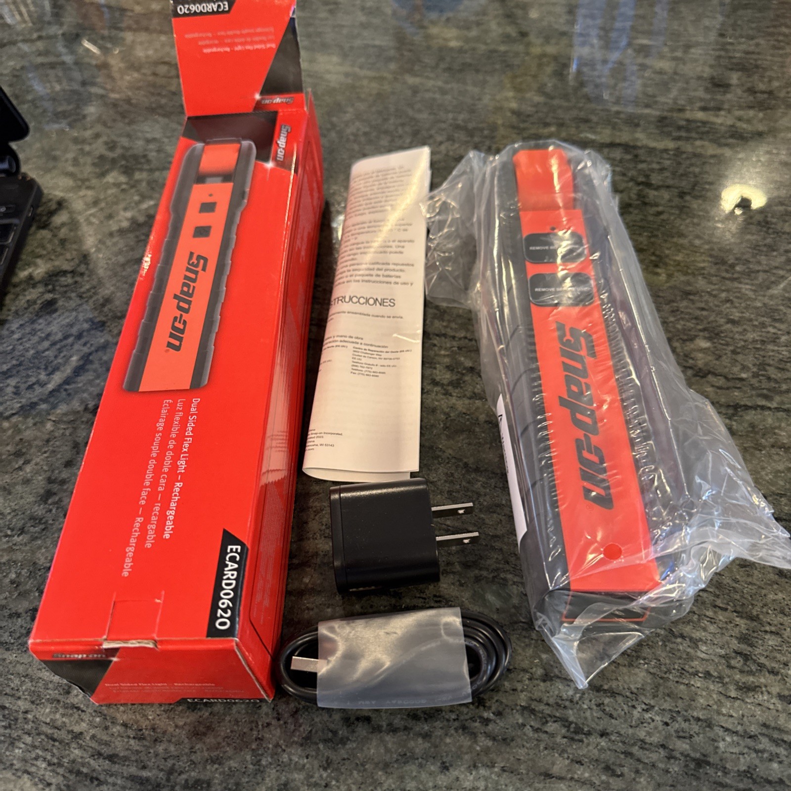 Snap on ecard062o dual sided flex light-rechargeable 600-800 lumens new