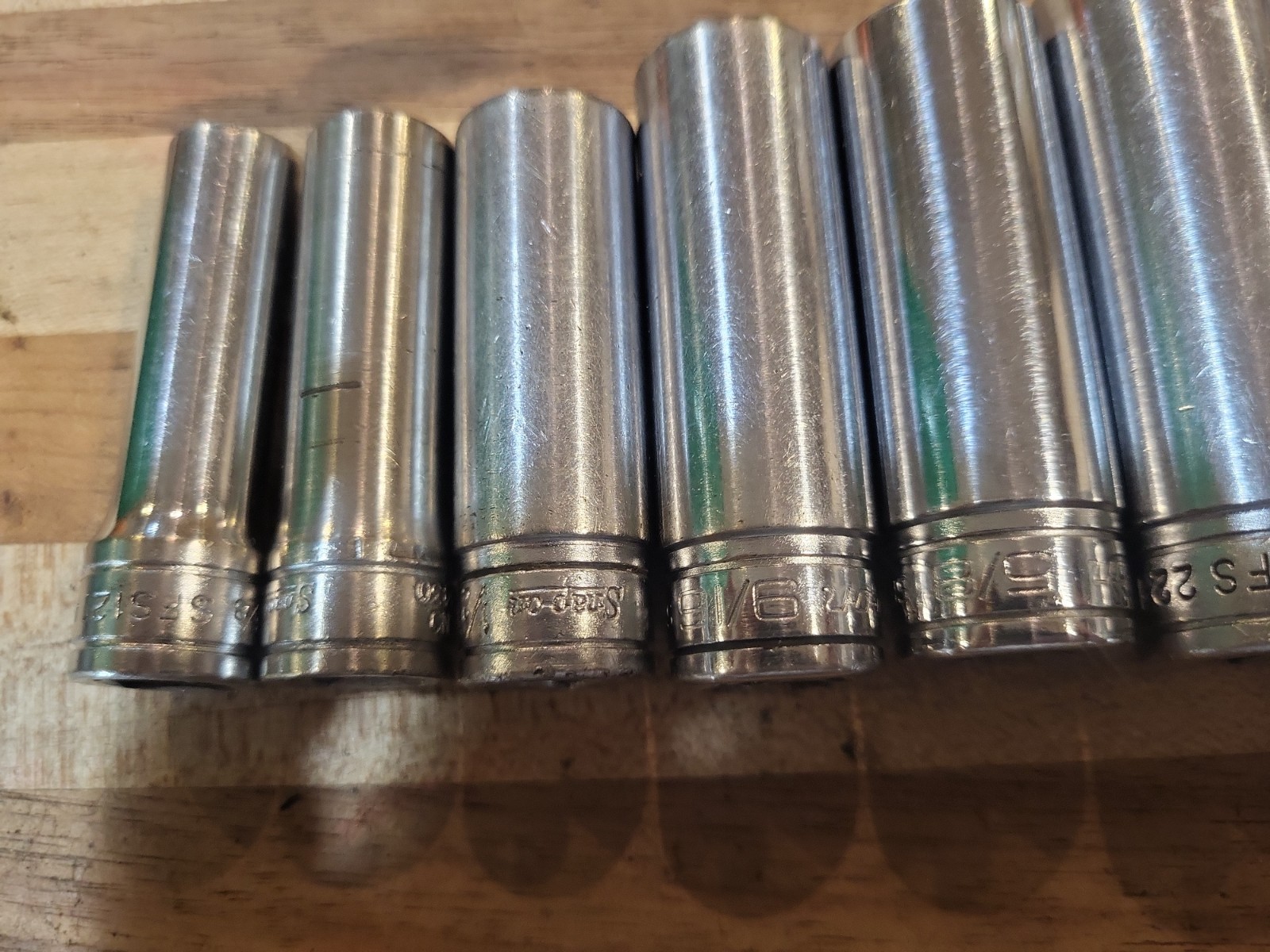 Snap-On 9 Pc. 3/8″ Dr. 6 Pt. SAE Deep Socket Set 209SFS 3/8″-7/8″ GUC 🔥 🇺🇸