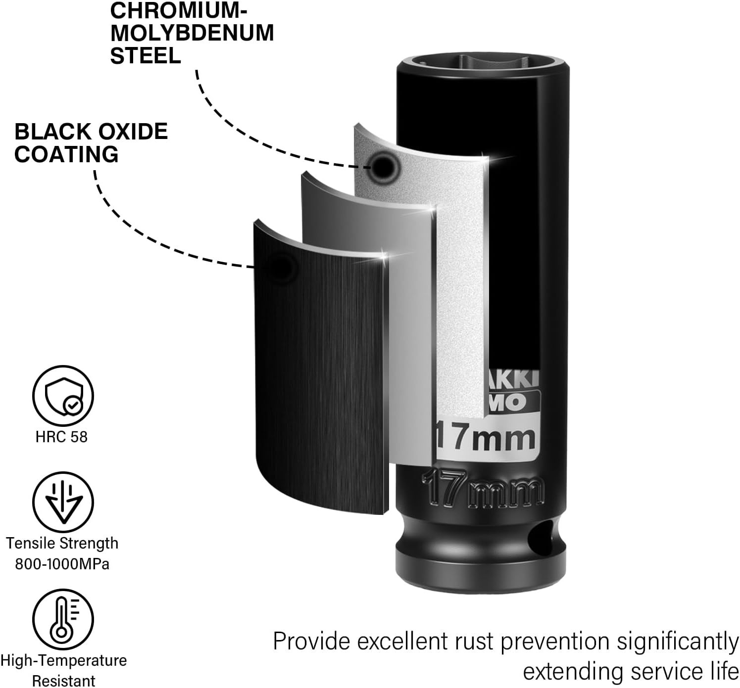 Drive 6PT Deep Cr-Mo Black Corrosion Resistant Axle Remover