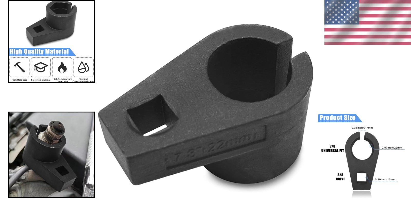 Offset Oxygen Sensor Socket – 3/8 Inch Drive, 7/8 Inch for Most Cars