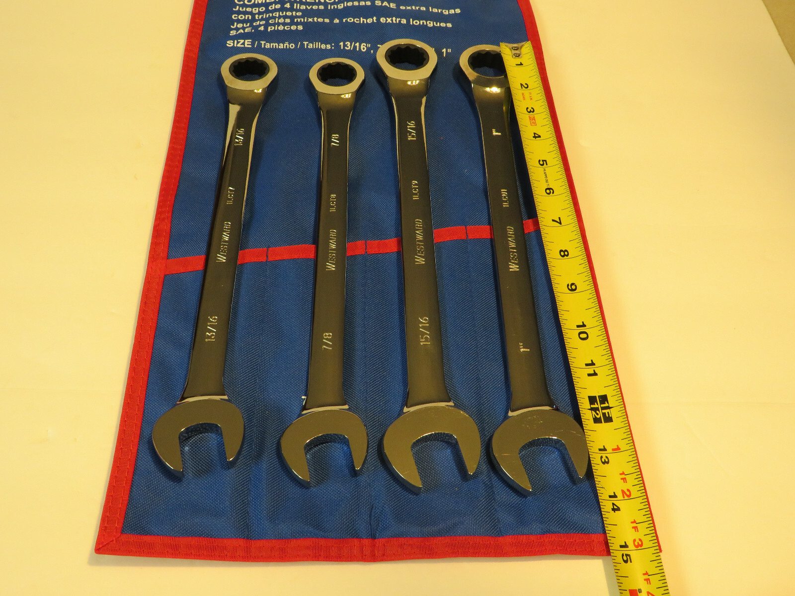 WESTWARD SAE EXTRA LONG RATCHETING WRENCH SET SIZES: 13/16″, 7/8″, 15/16″ 1″