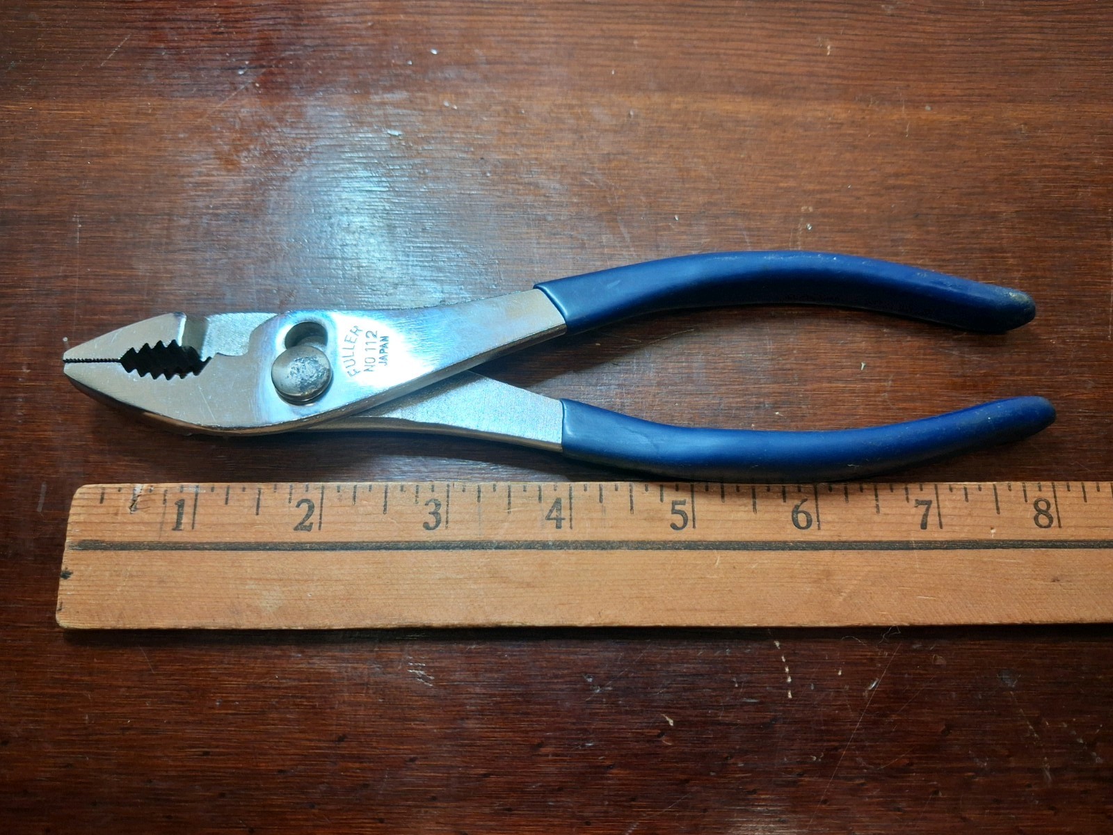 Fuller Slip Joint Pliers No. 112 Rubber Grip Made in Japan 8″ dark blue handles