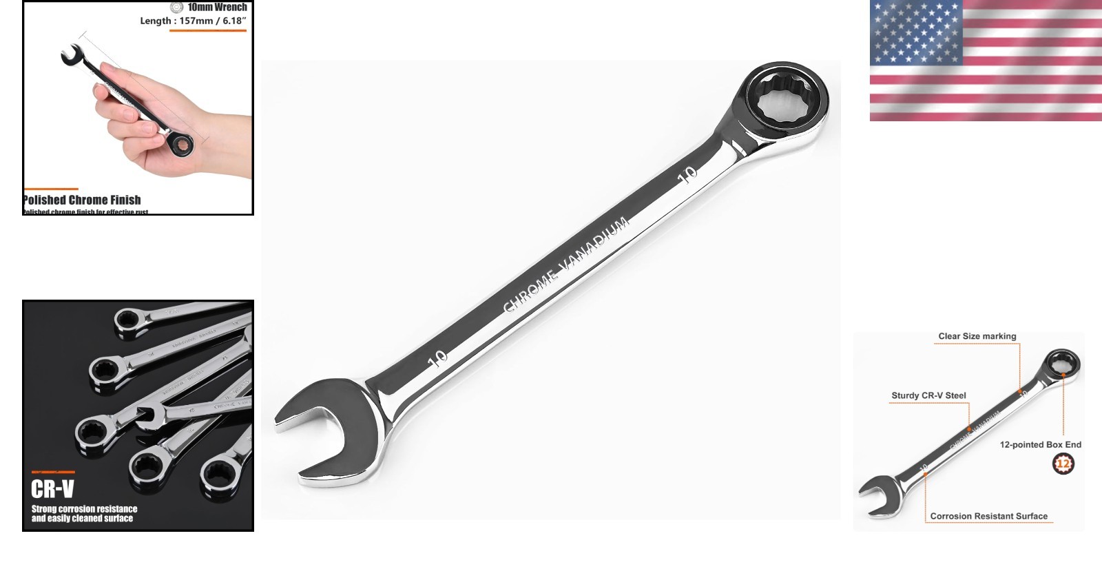 Precision 10mm Ratcheting Combination Wrench – Corrosion-Resistant Steel