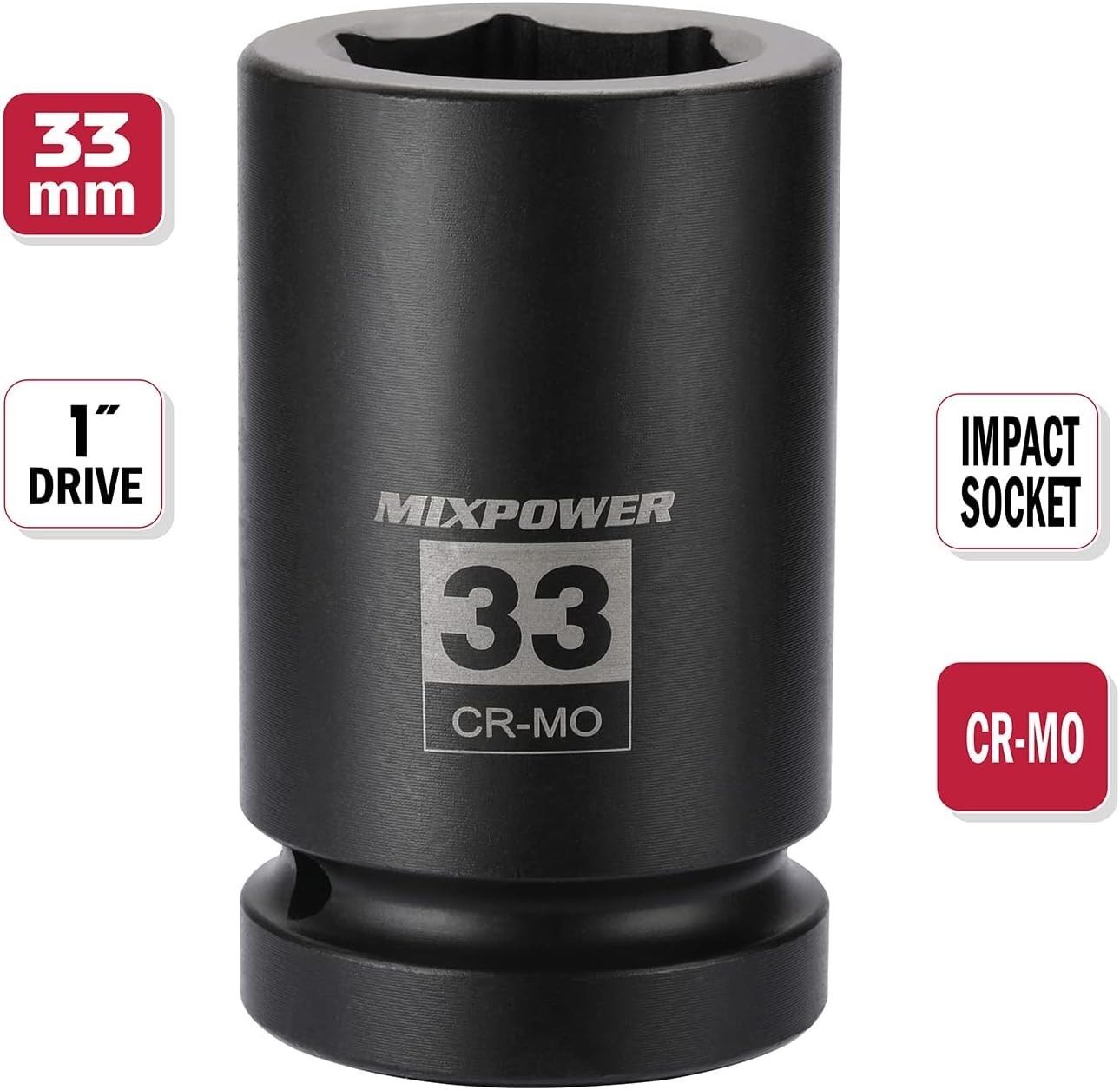 2 Pieces 1 Inch Drive Deep Impact Socket, CR-MO, 33mm (2 Pieces)