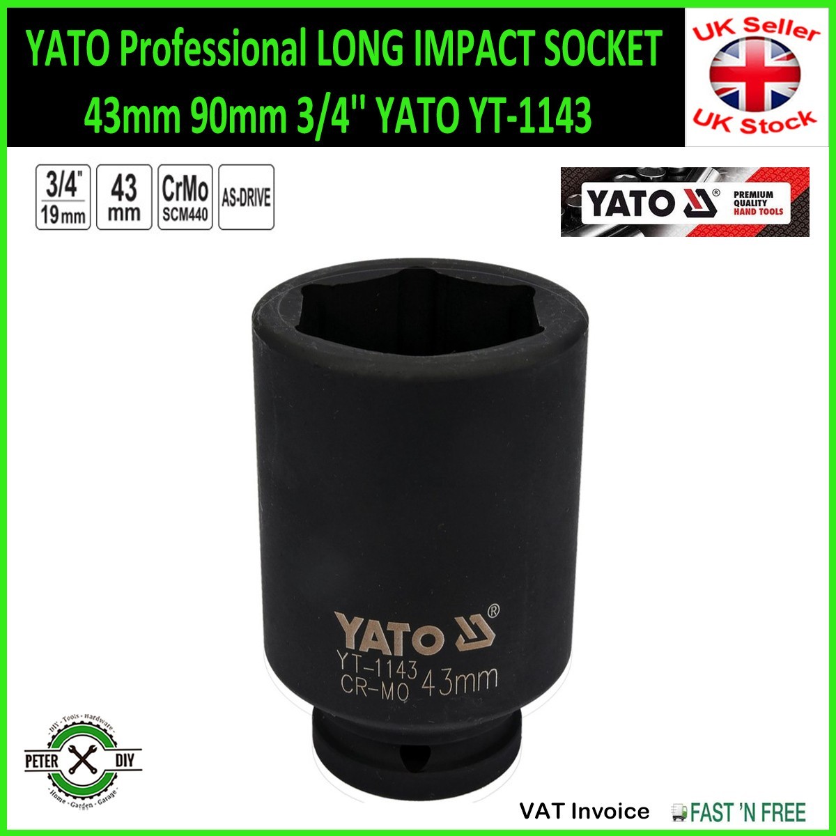 YATO Professional LONG IMPACT SOCKET 43mm 90mm 3/4» YATO YT-1143