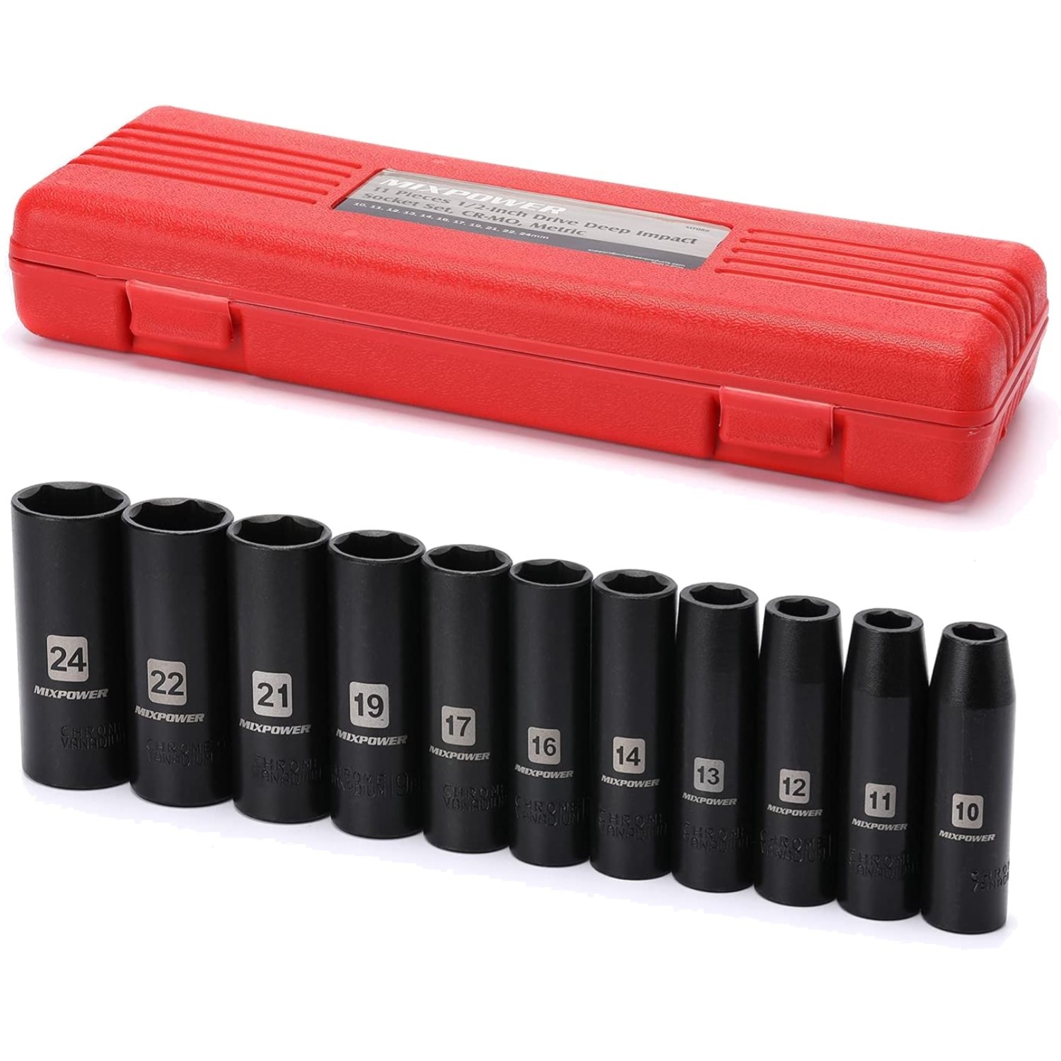 Impact Socket Set 11-Piece Chrome Vanadium Deep Metric 6-Point Fastener Tool
