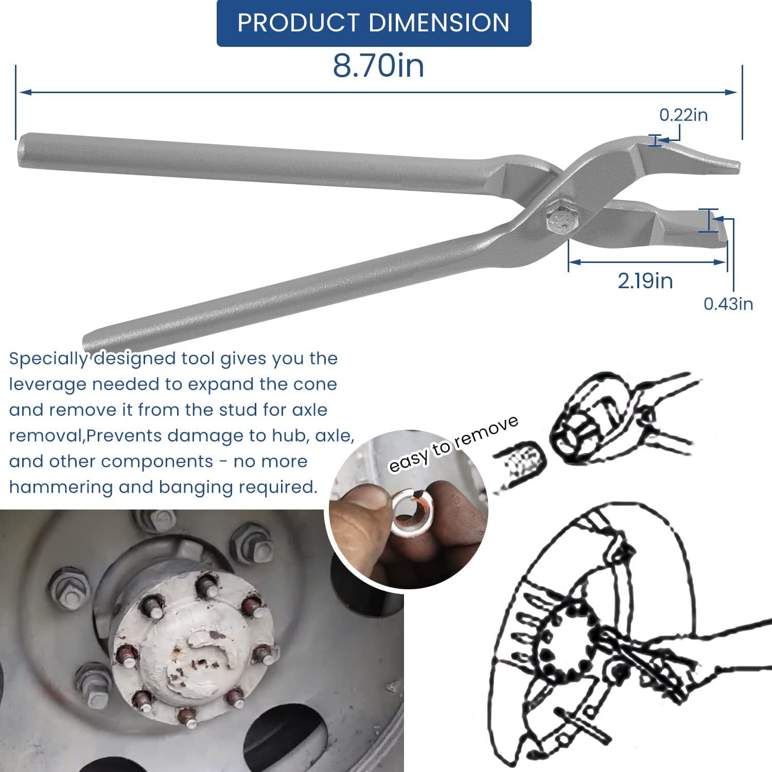 Axle Stud Cone Pliers Rear Axle Removal Tool 7077 for Medium Heavy Duty Trucks