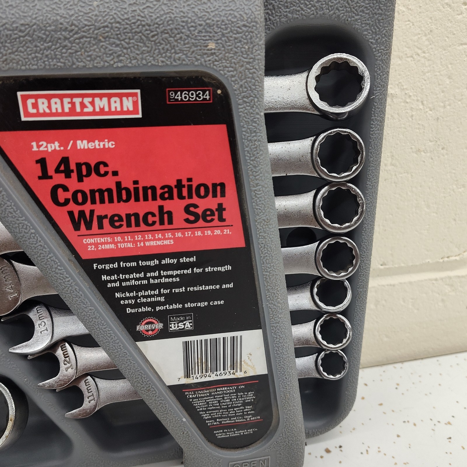 Craftsman 11mm to 24mm USA 13 pc Combination Wrench Set Metric W Case 46934 14pc
