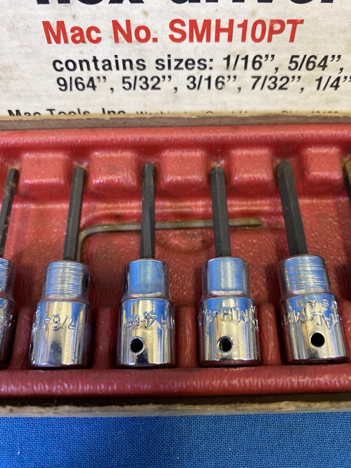 Vintage Mac Tools SMH10PT 10 Piece 1/4” Drive Hex Socket Set SAE 1/16” – 1/4 USA
