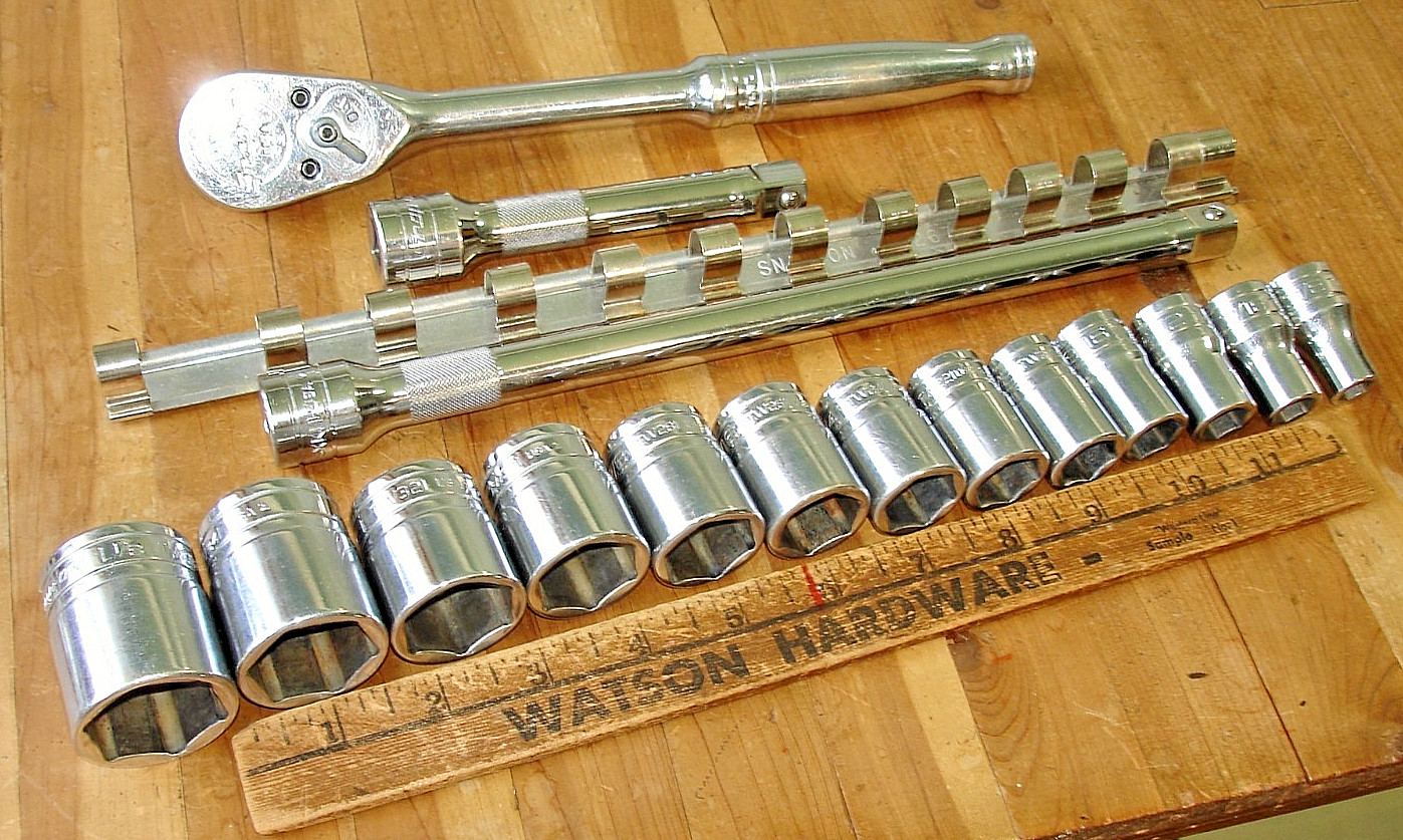 SNAP-ON 17 PIECE 1/2 DRIVE SAE SOCKET SET RATCHET EXTENSIONS MECHANICS TOOLS USA
